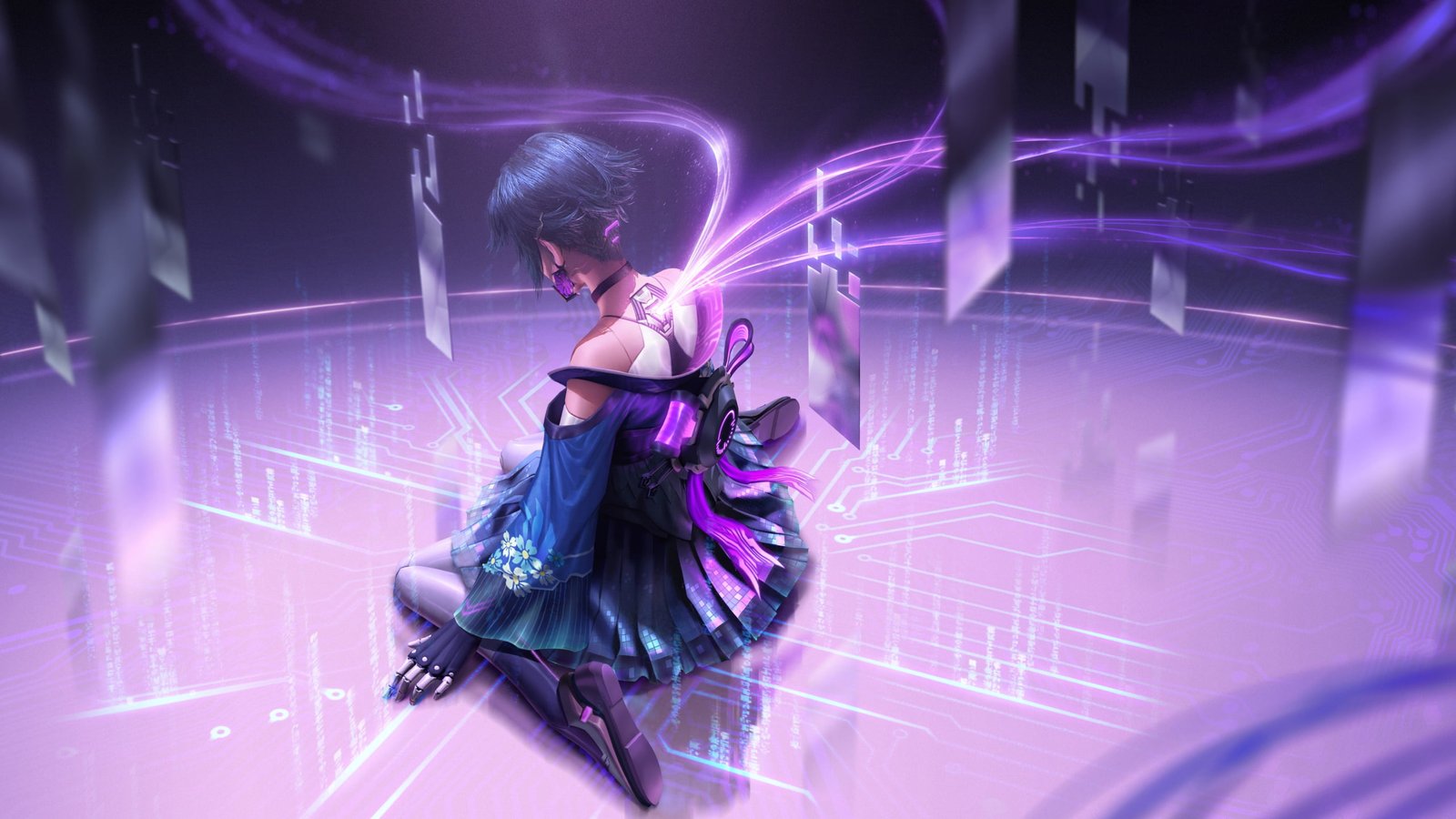 Cyber Hunter artwork cyberpunk kneeling 2k