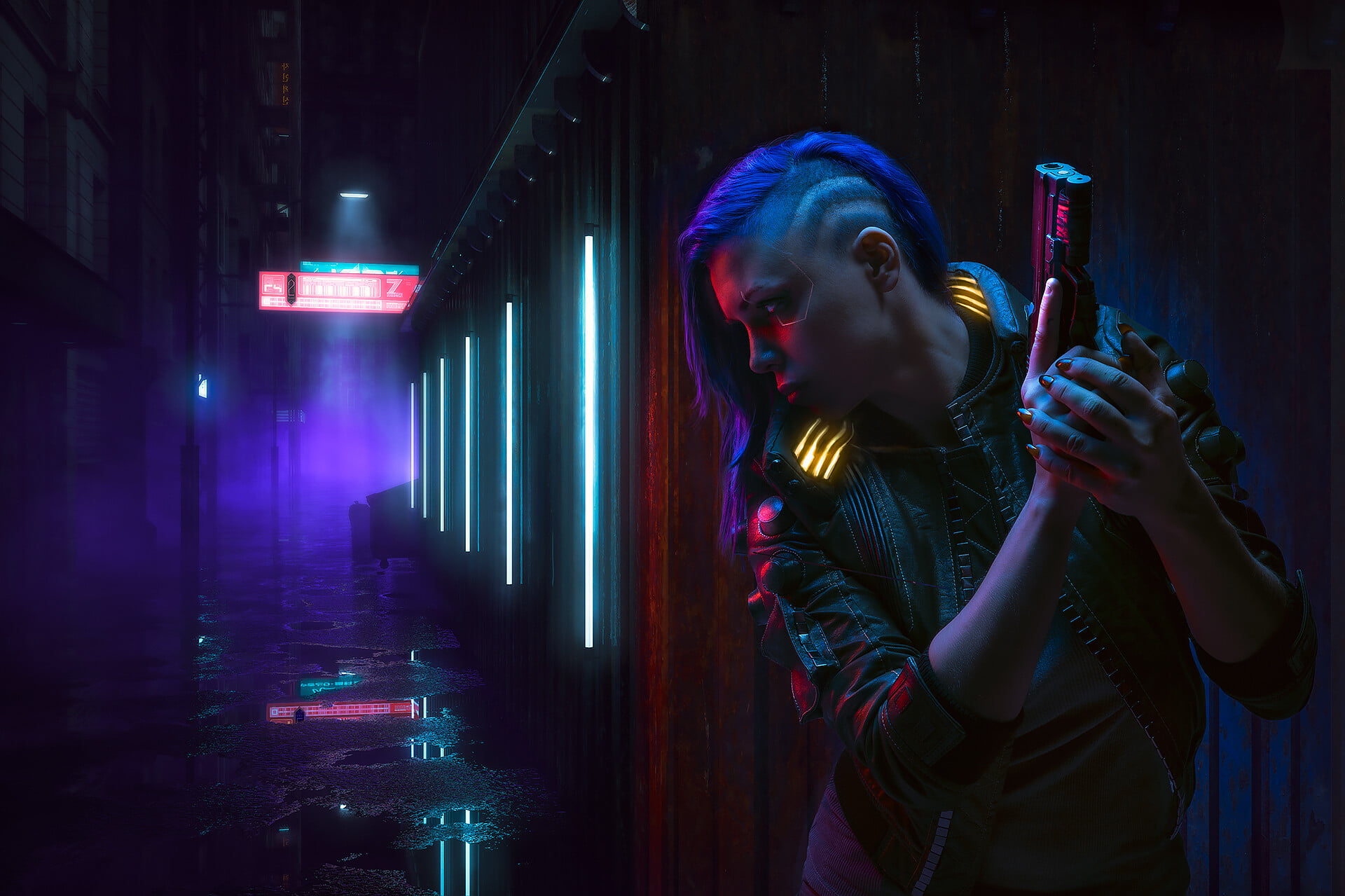 cyber cyberpunk futuristic women neon pistol Cyberpunk 75