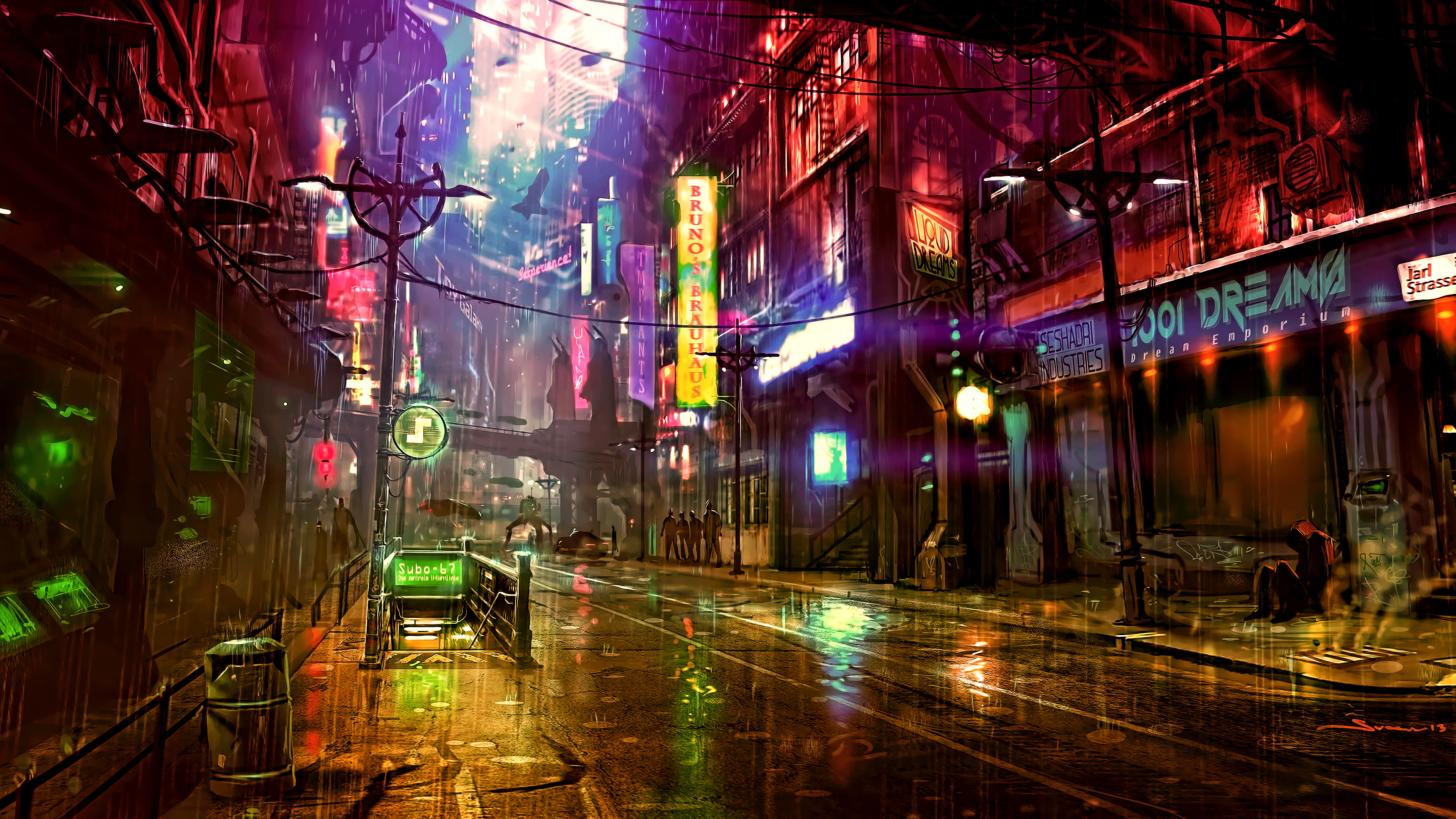 cyber Dreamfall Chapters neon street artwork futuristic 2k