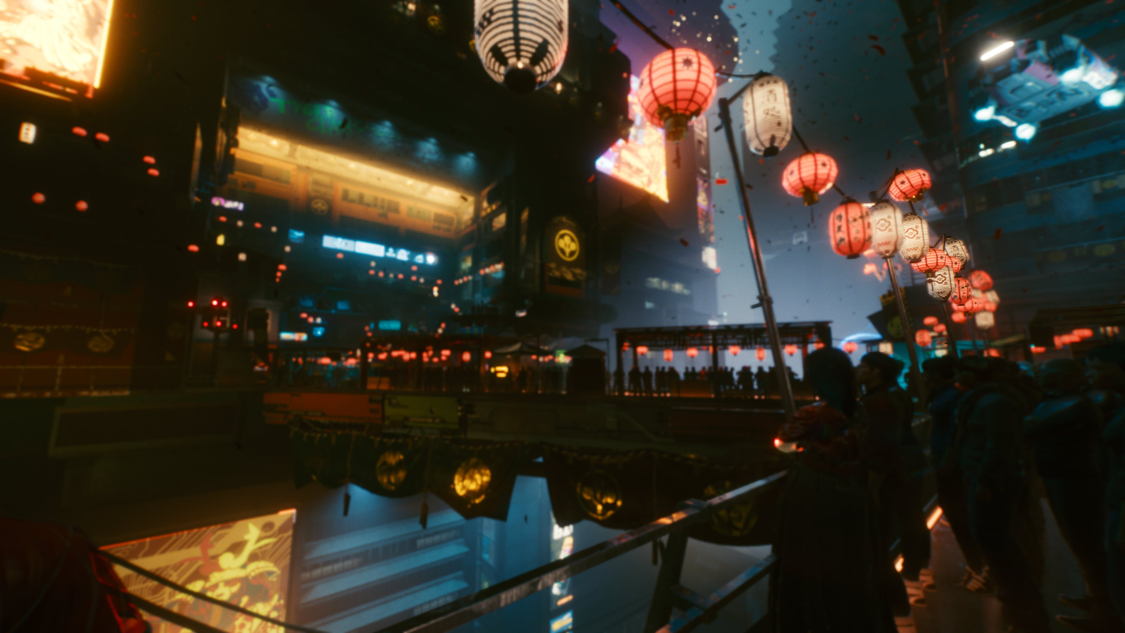 Cyberpunk video games lights neon bridge lantern 2k