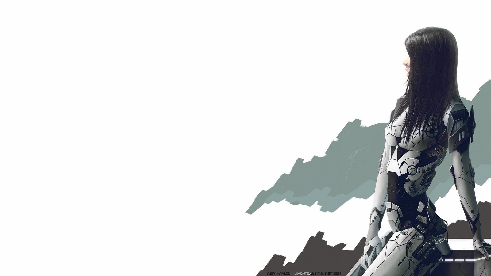 Girl Minimalism White Background Fur Art Cyborg Concept