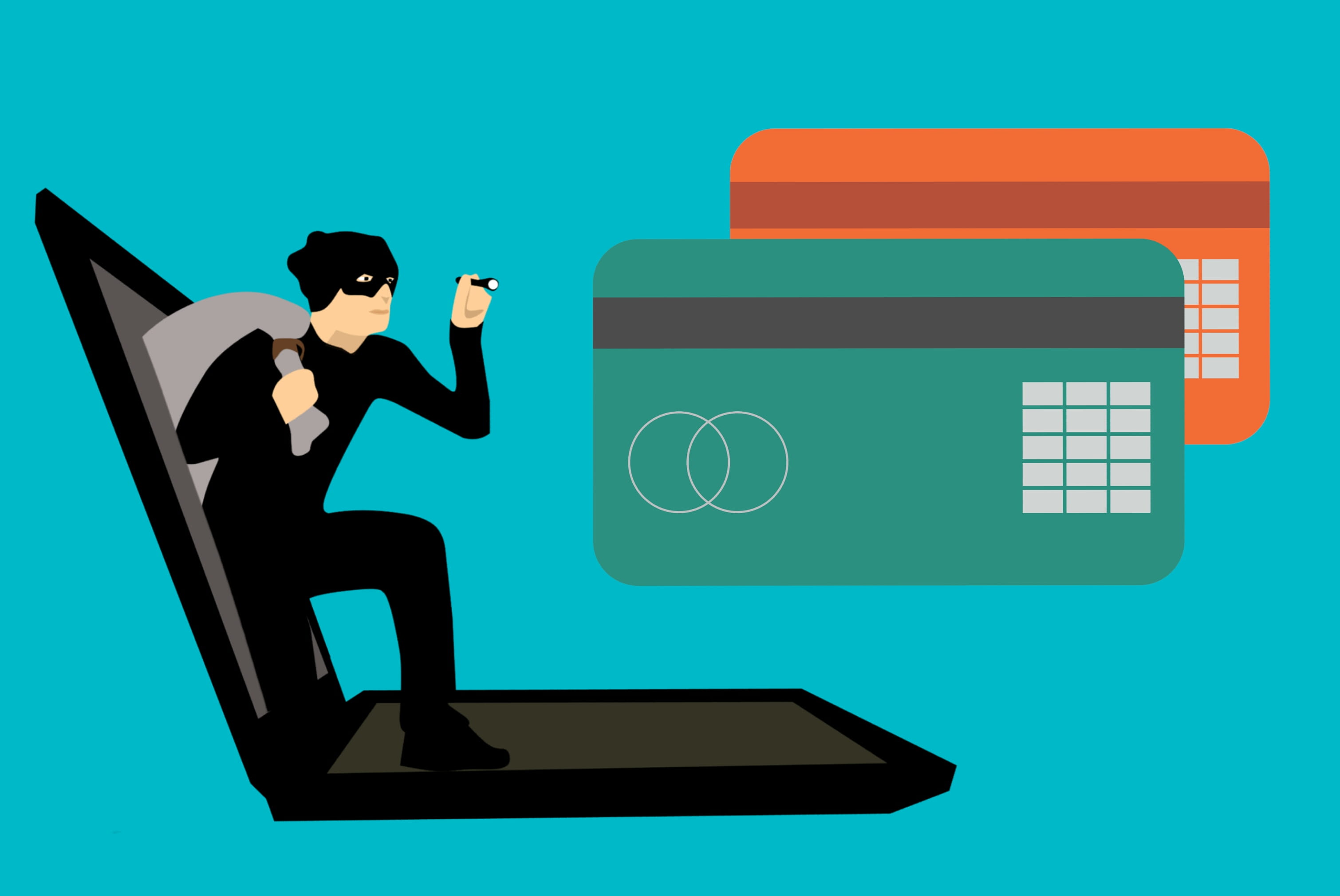 Illustration of online crime stolen identity and credit hack 2k