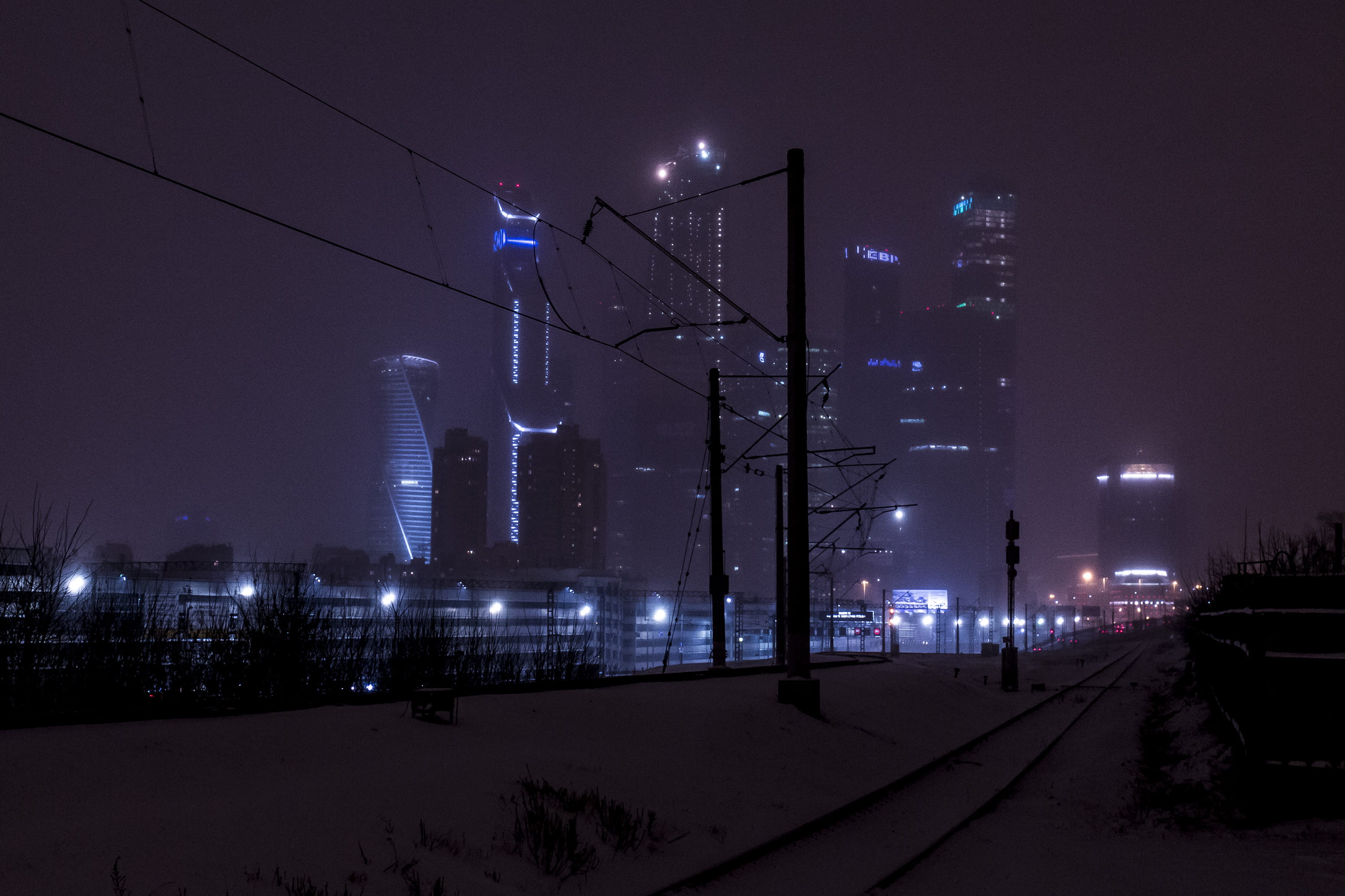 moscow russia cyber blue colors night street light city 2k