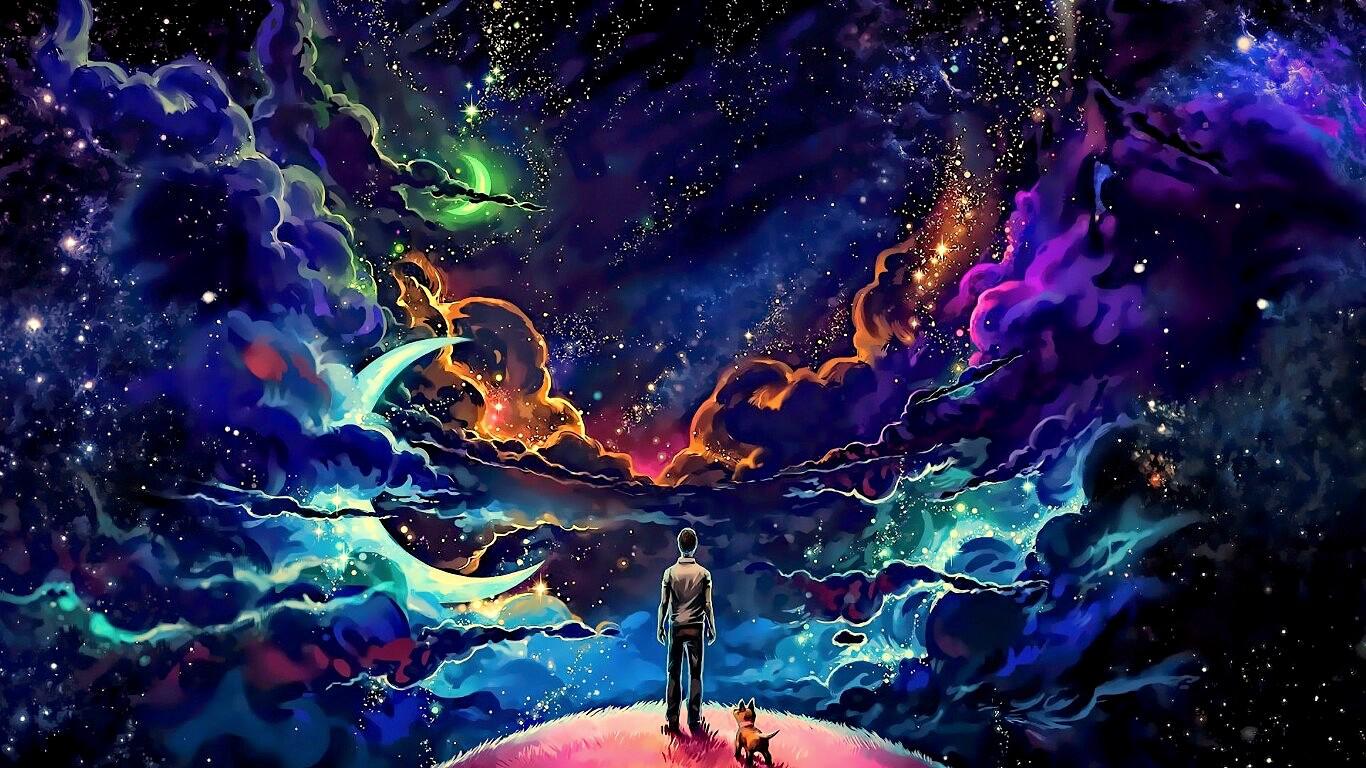 A guy and his dog staring into the cosmos