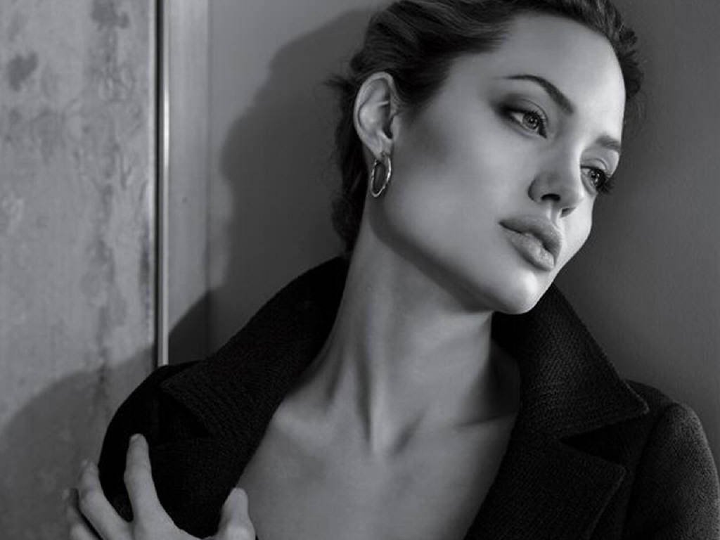 monochrome angelina jolie on wall actress hollywood