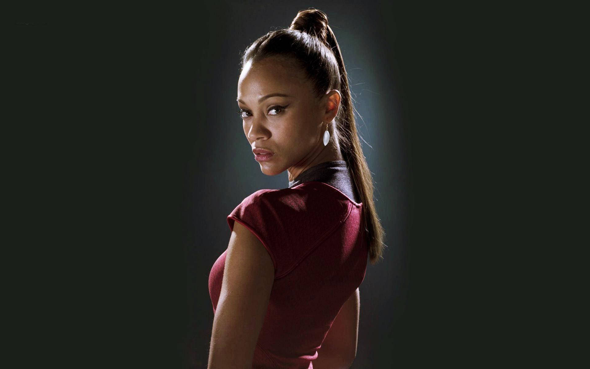 zoe saldana star trek red costume actress hollywood