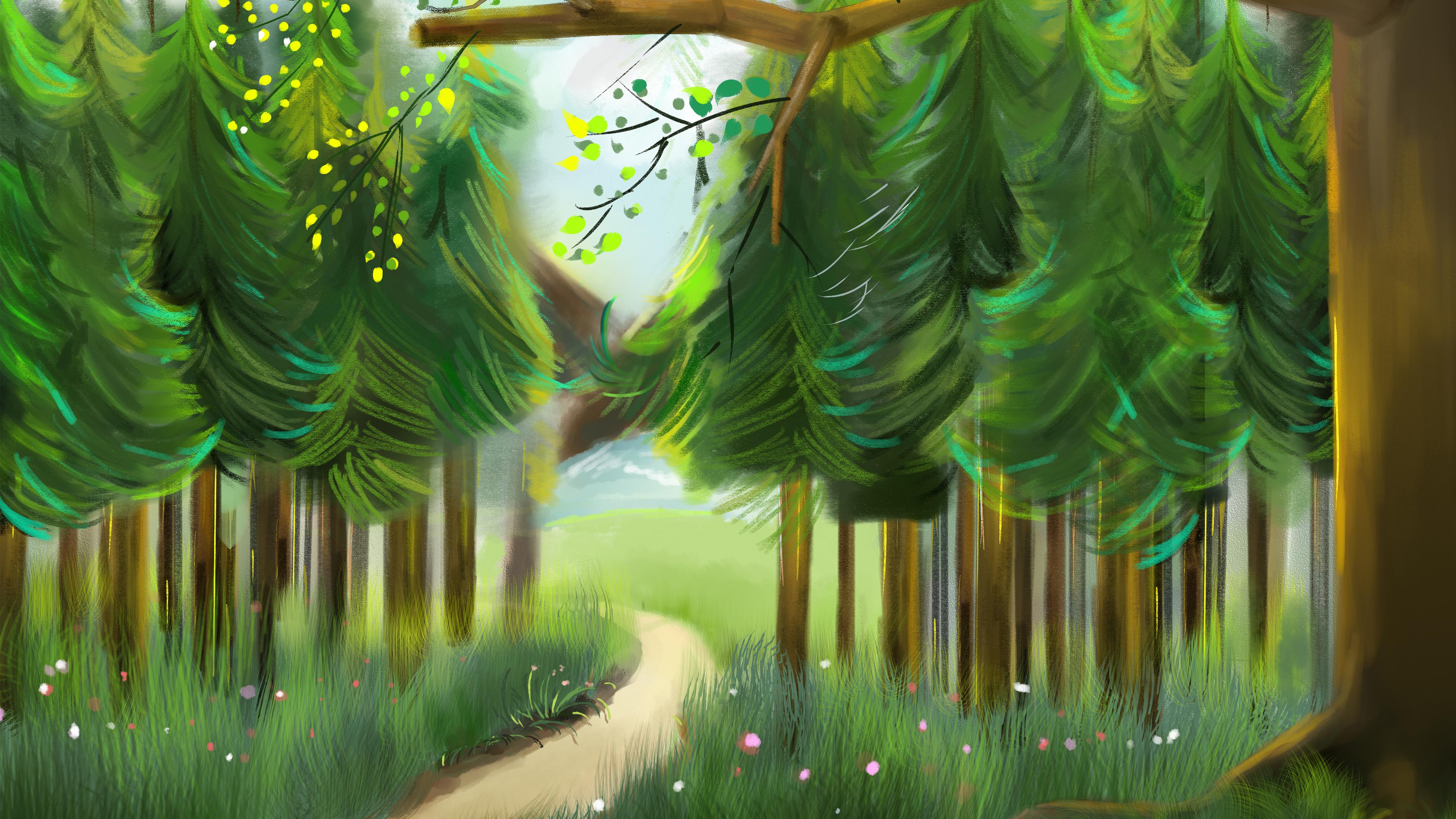 Step On Forest Green Background Art 2k