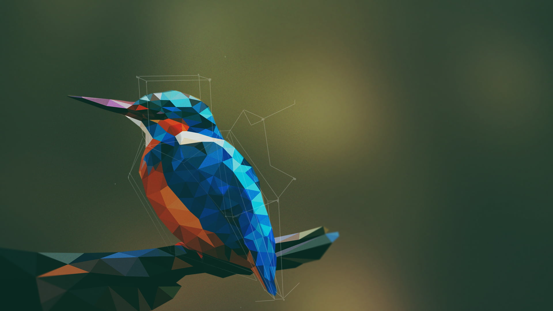 blue and orange bird cubism painting hummingbird illustration
