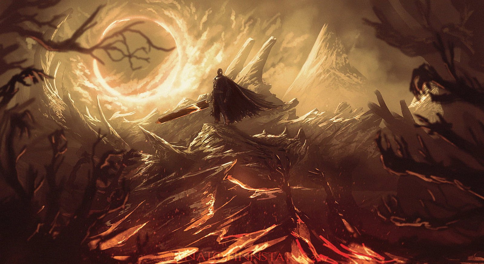 character holding sword game graphic poster Berserk Guts anime
