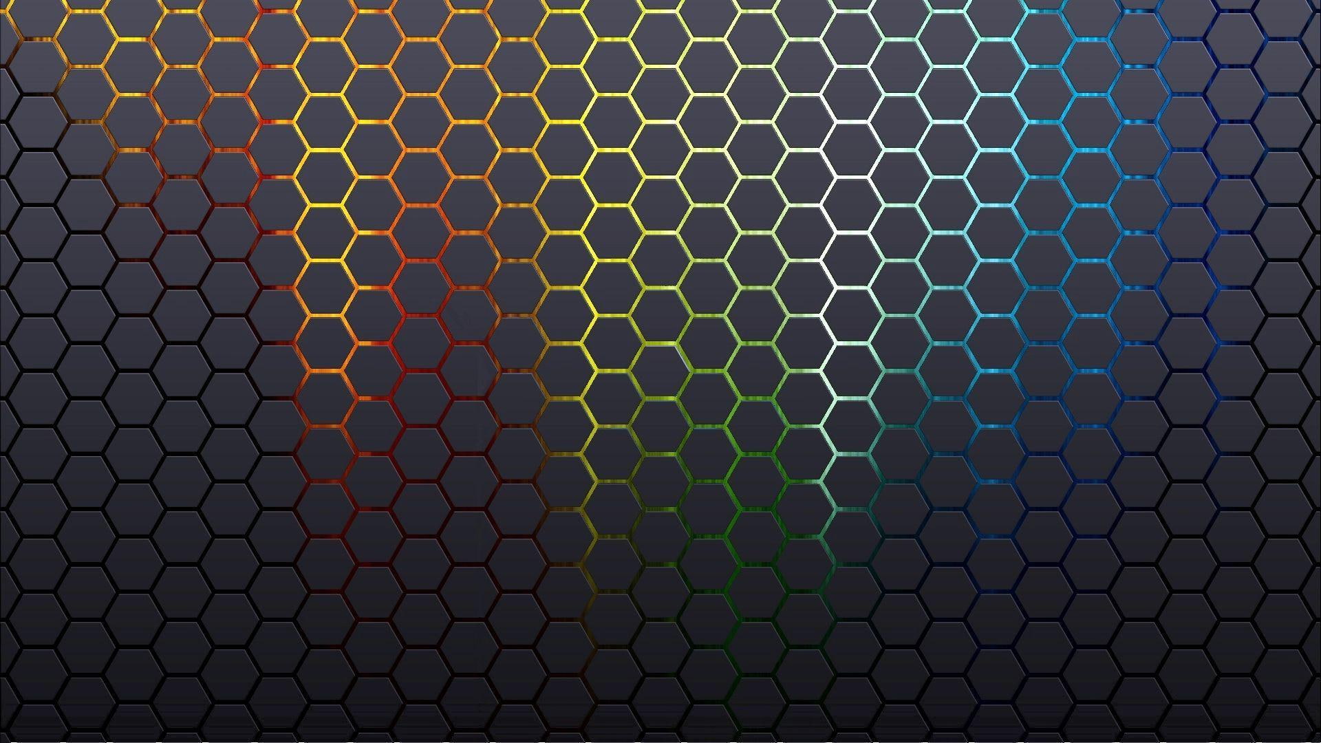 Glowing hexagon pattern blue white yellow and green mesh decor