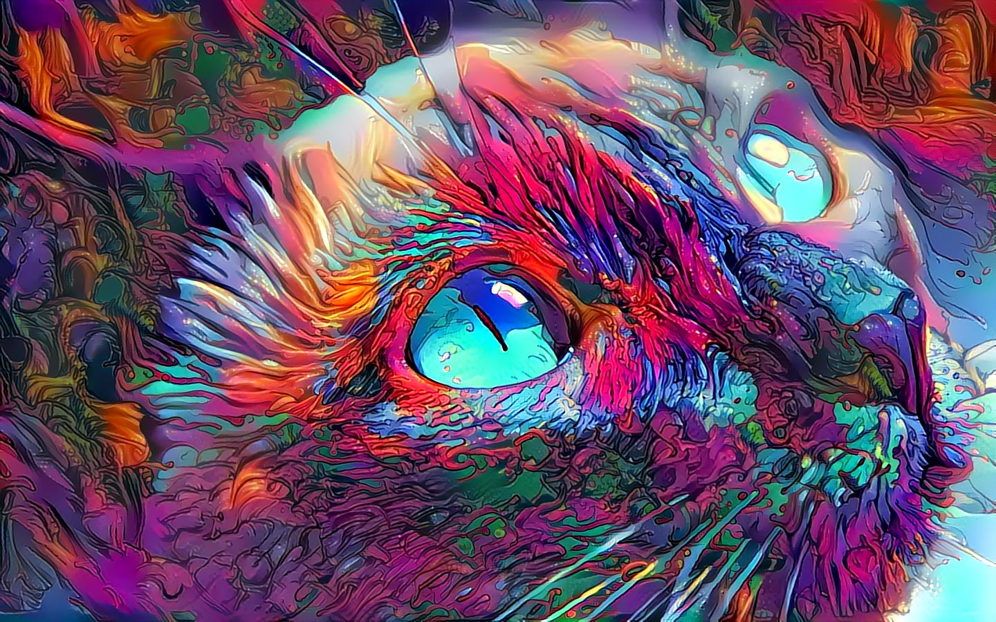 pink blue and teal cat pop art painting artwork eyes deep