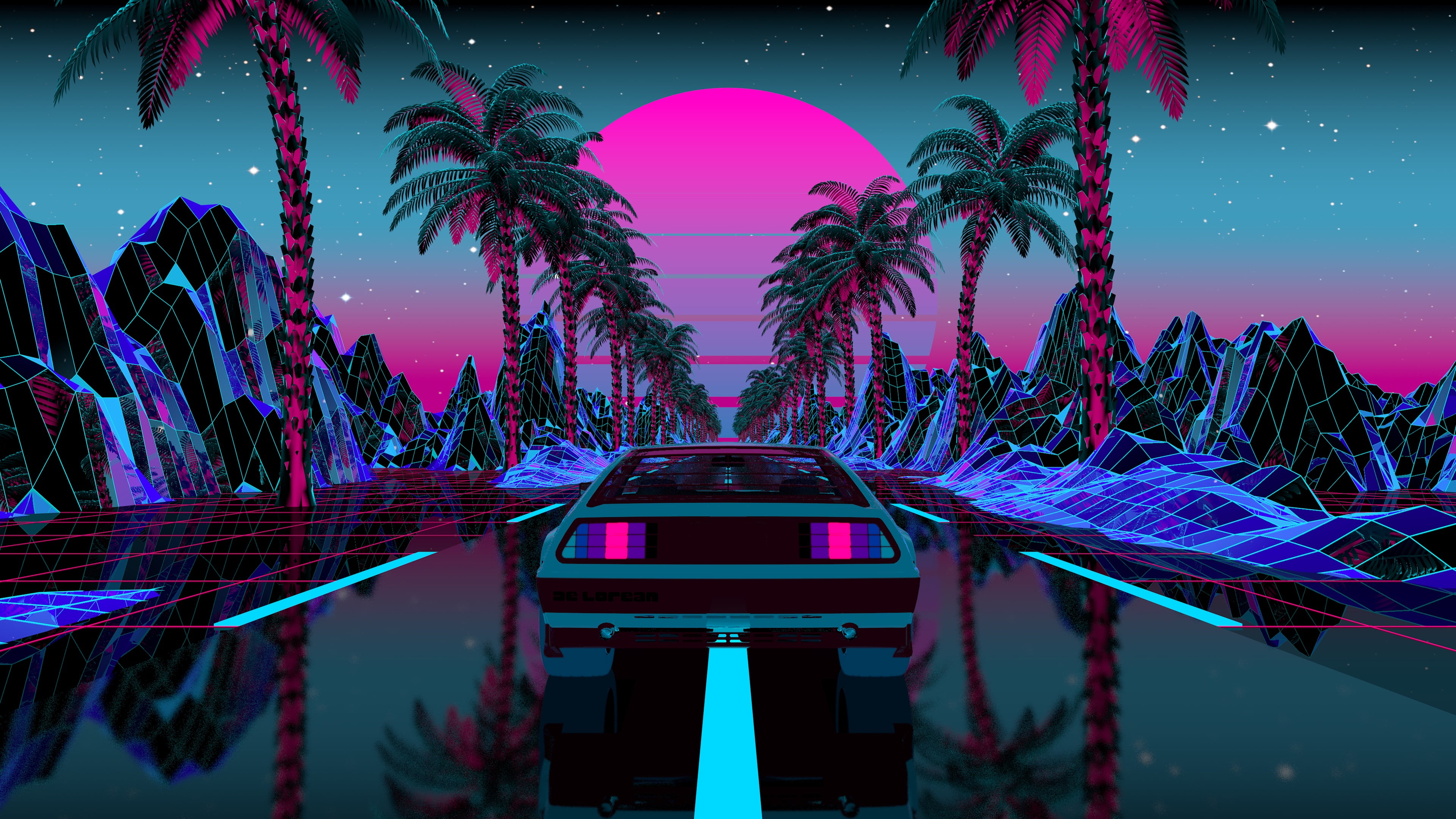 vaporwave cyberpunk Synth synthwave palm trees OutRun 2k
