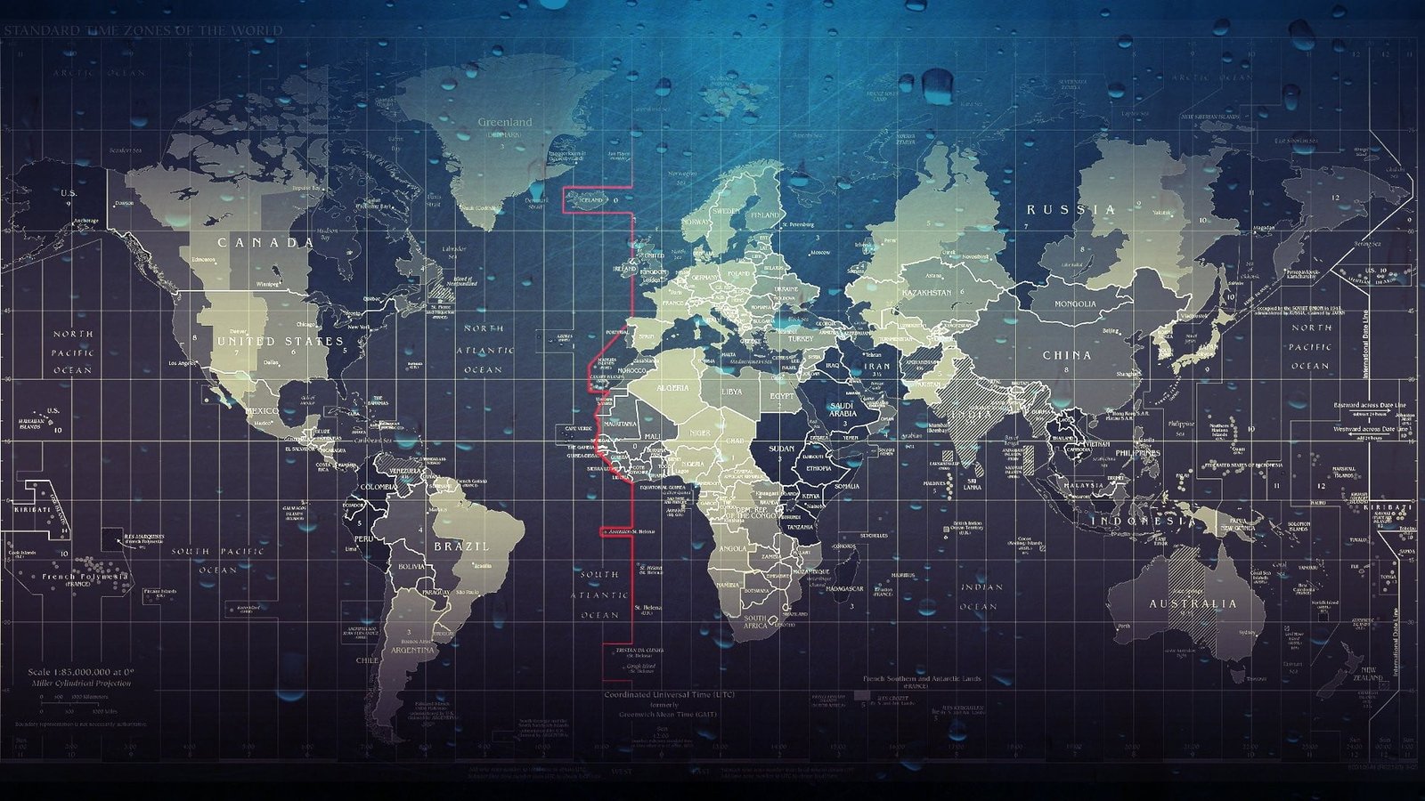 world map illustration artwork water drops digital art time zones 96