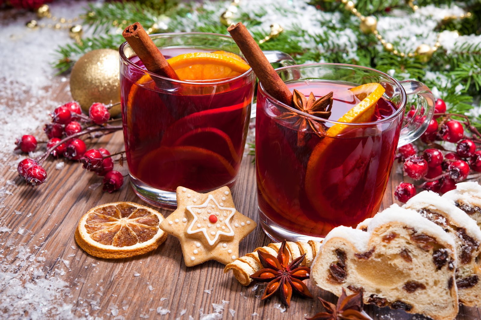 two clear glass drinking cups New Year cookies Christmas wine 2k 4k 5k