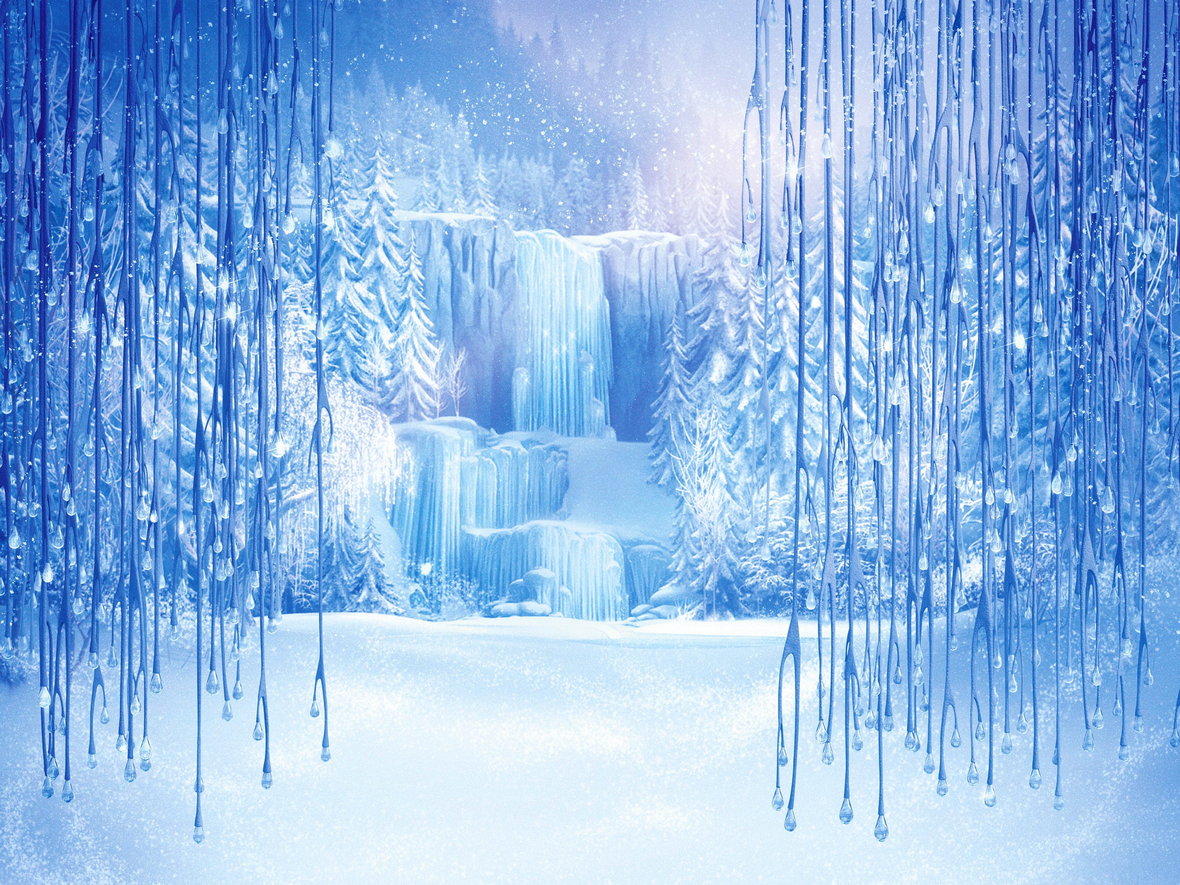frozen waterfalls digital wallpaper snow snowflakes ice icicles 2k 4k