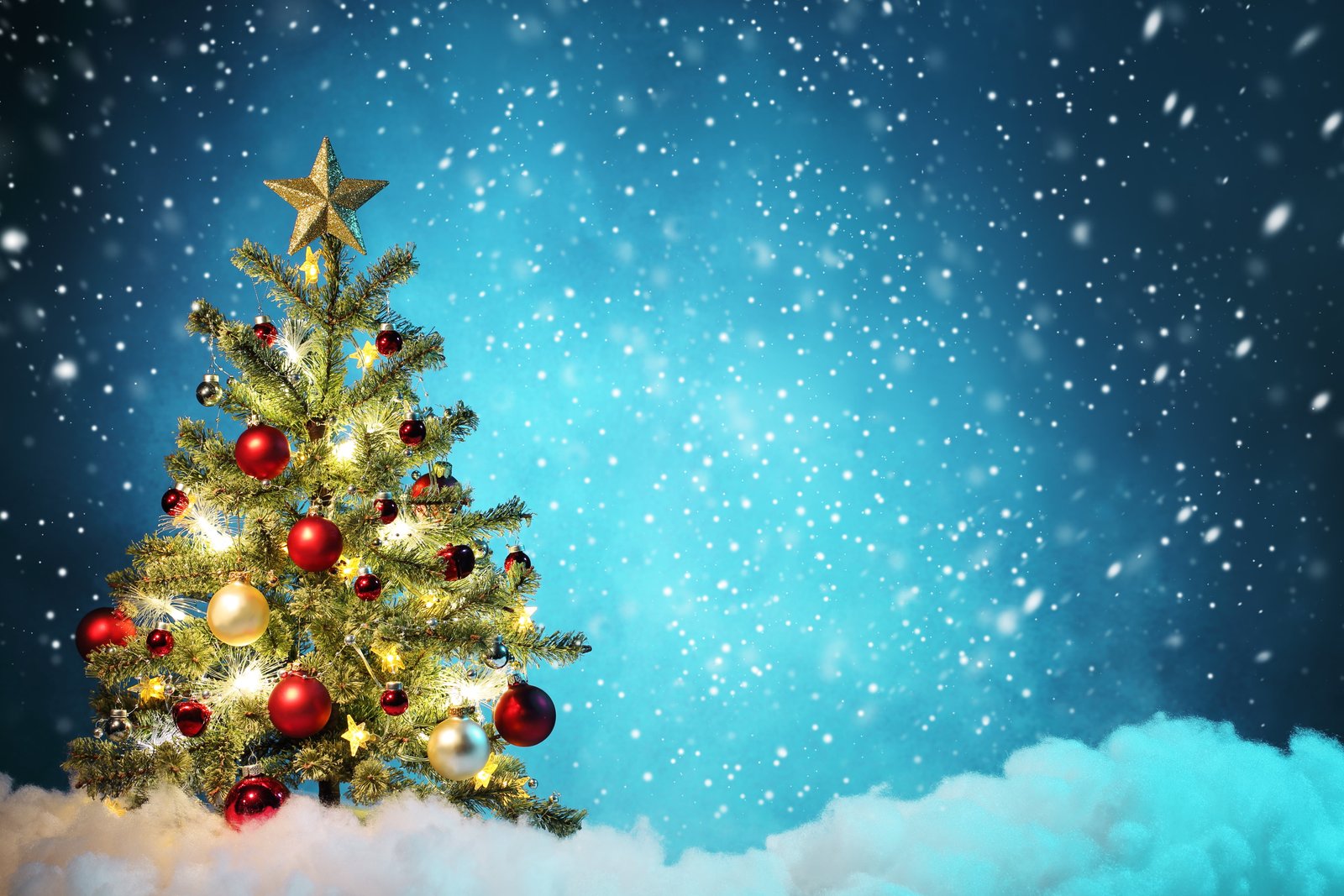green Christmas tree stars snow decoration New year Merry 2k 4k 5k