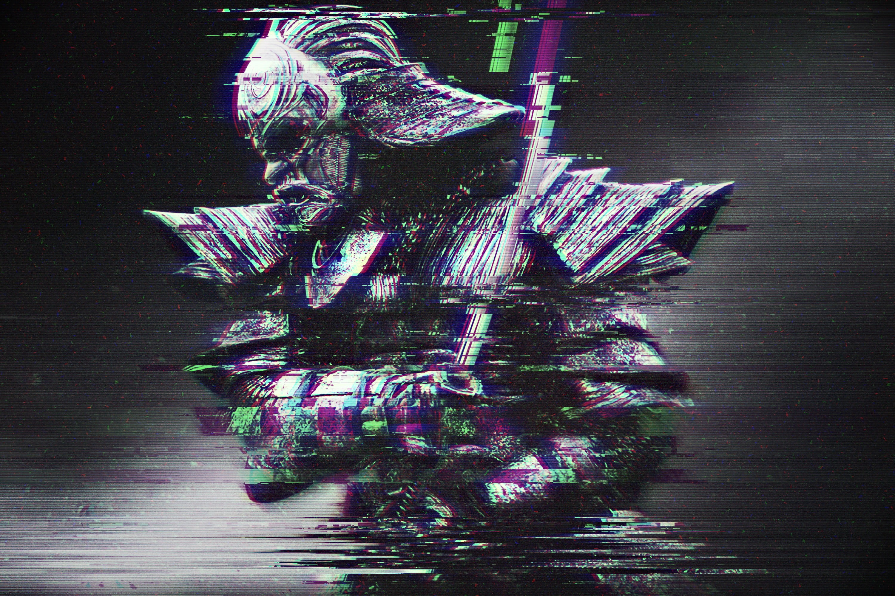 Samurai warrior digital wallpaper glitch art abstract distortion 28 2k