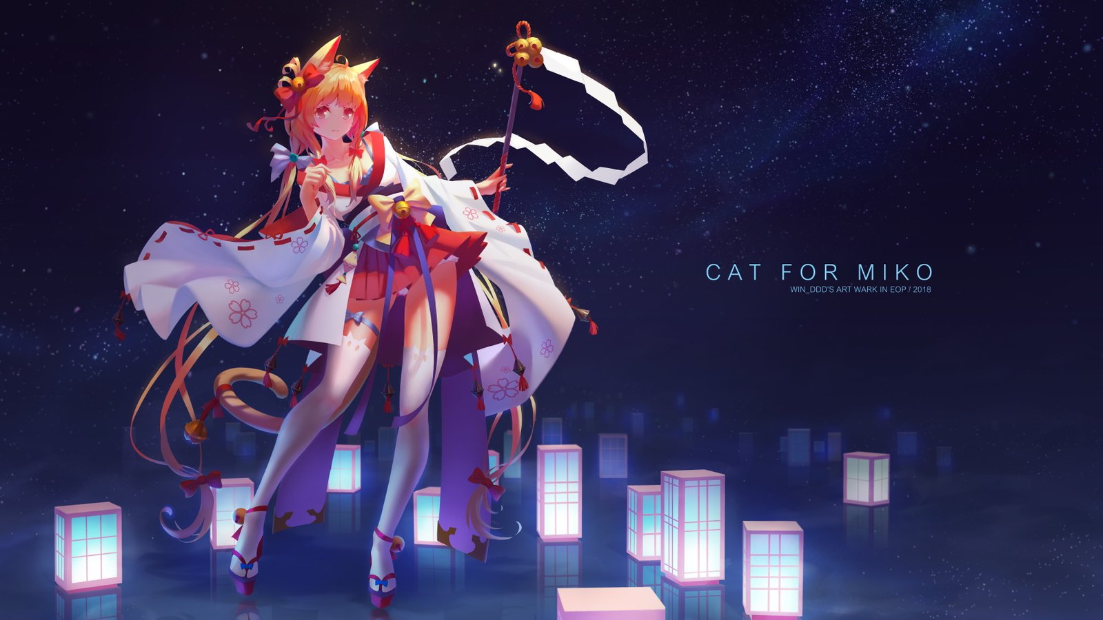 anime girls miko neko ears cat girl night representation 2k 4k 5k