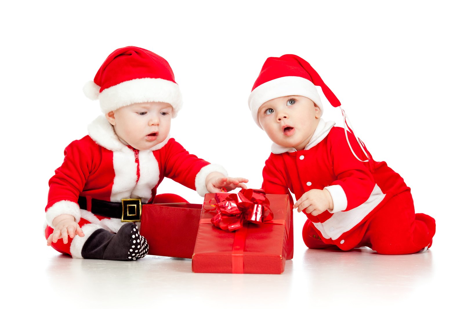 two baby's Santa Claus costumes children Christmas New year 2k 4k 5k