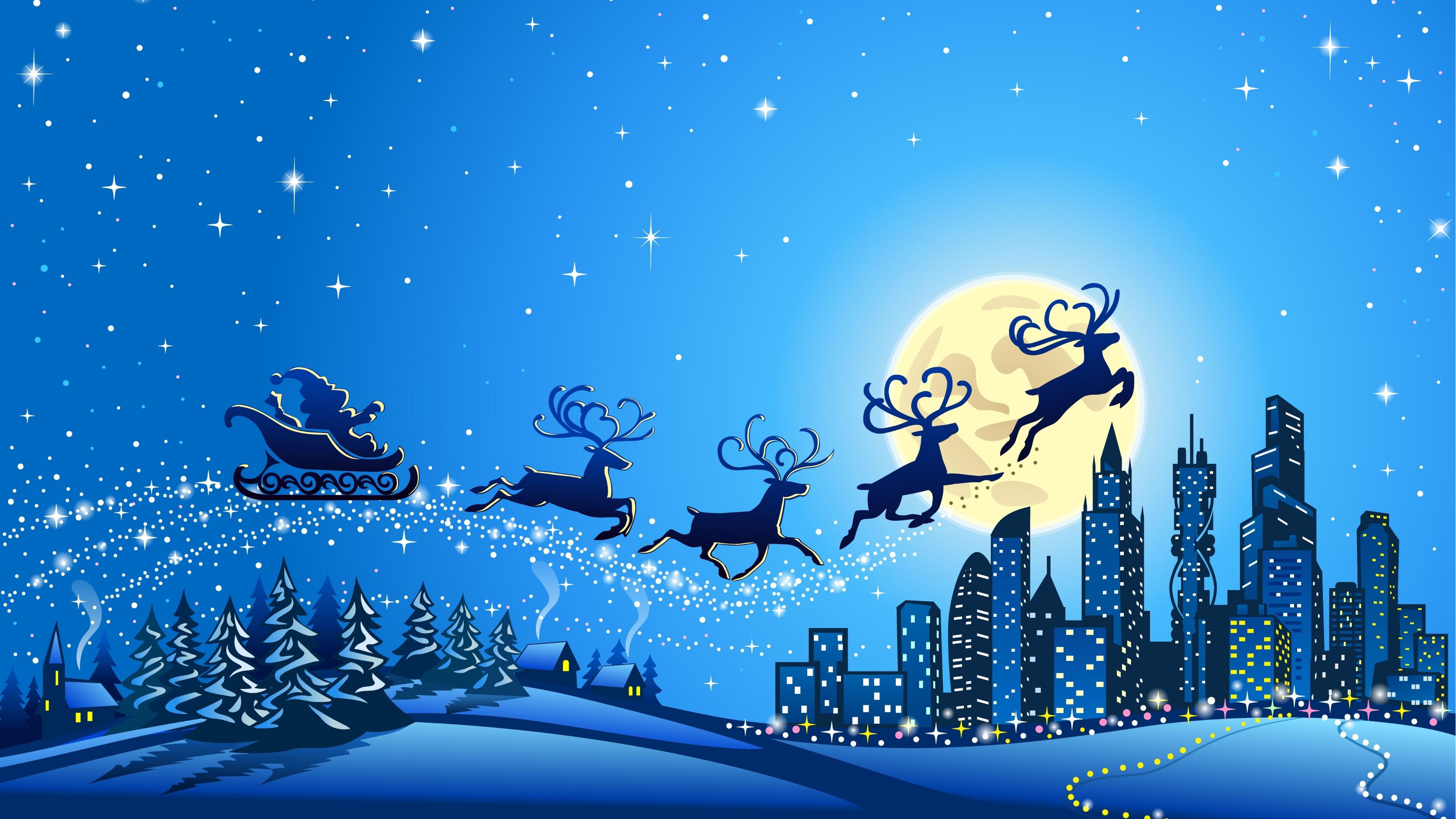 New Year Merry Christmas city full moon reindeer 2k