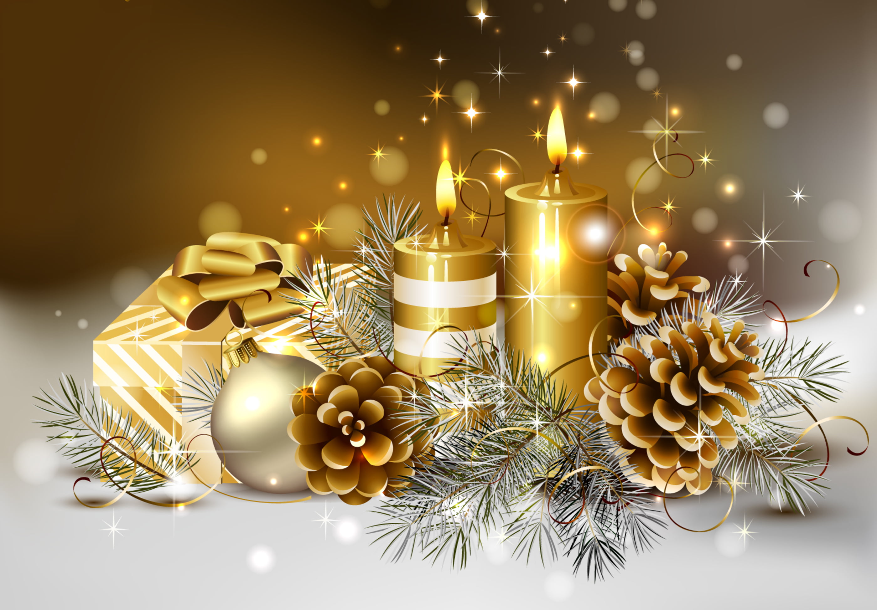 candle and baubles decors illustration winter color tape gold 2k