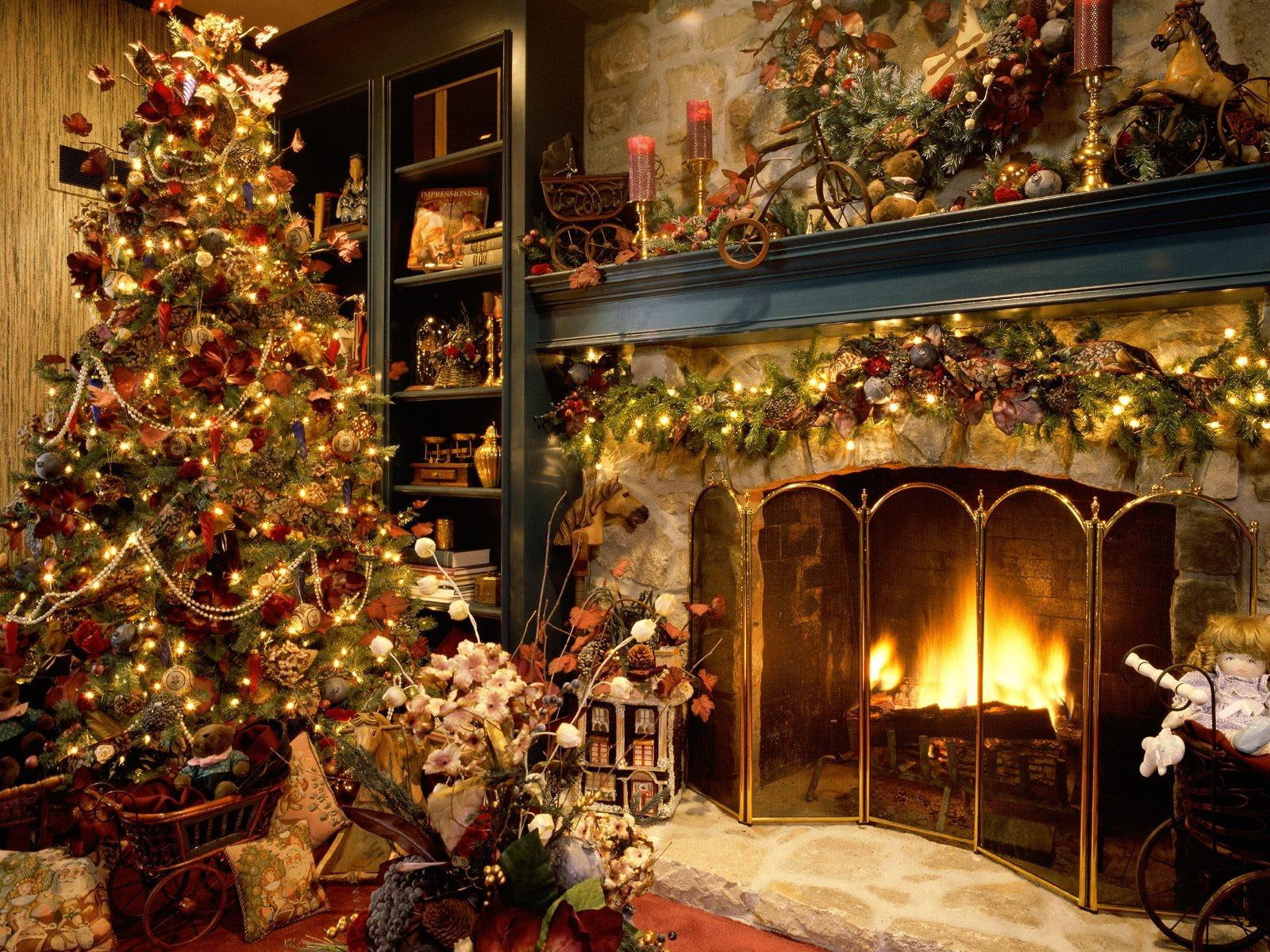 new year christmas fireplace fur tree cosiness