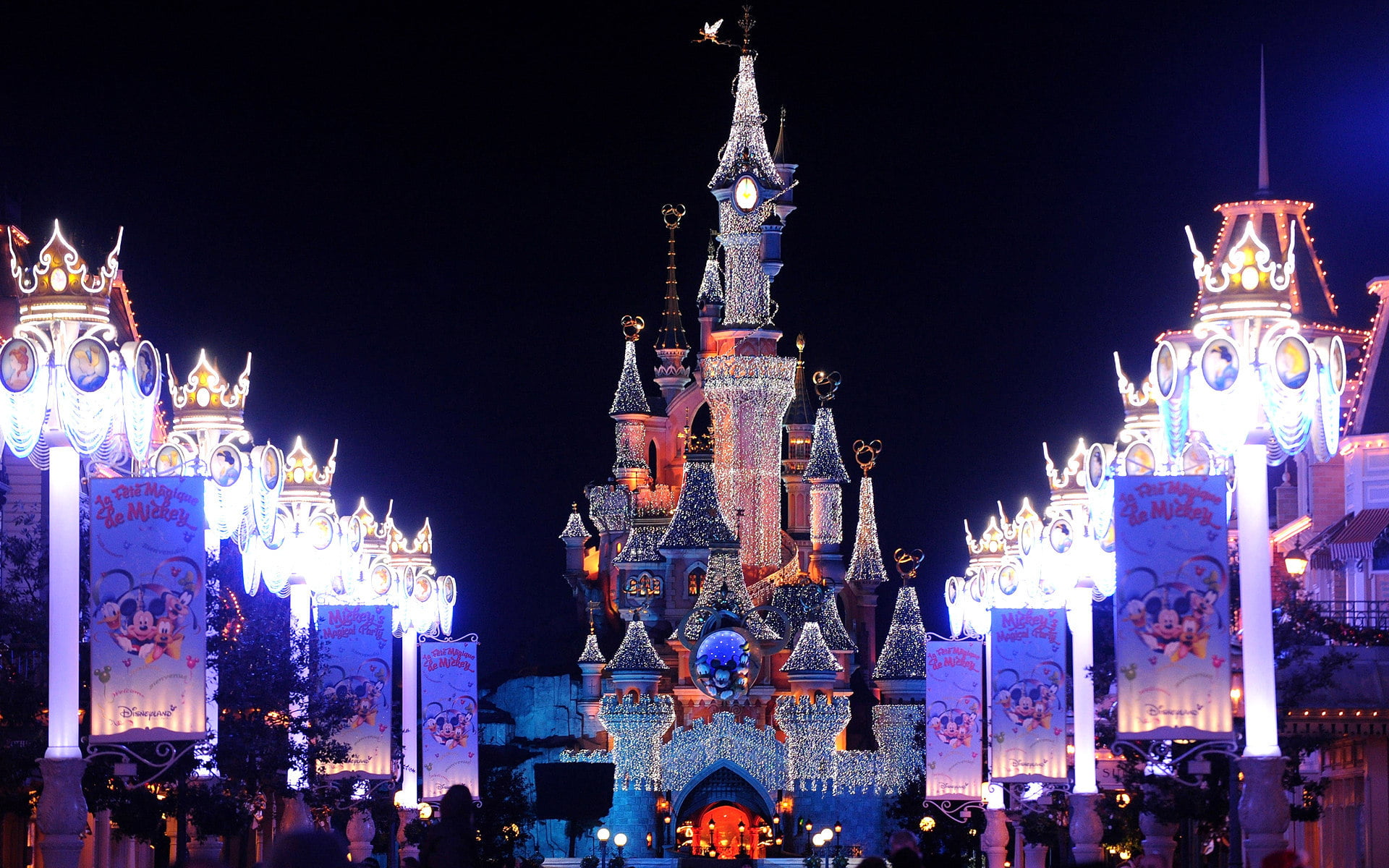 Disneyland decoration lights castle France Paris Christmas