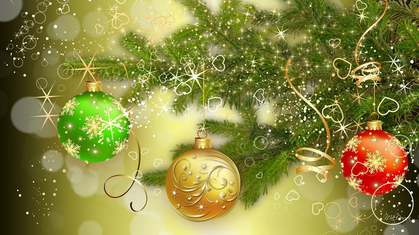 Christmas So Green stars balls tinsel tree bright feliz navidad