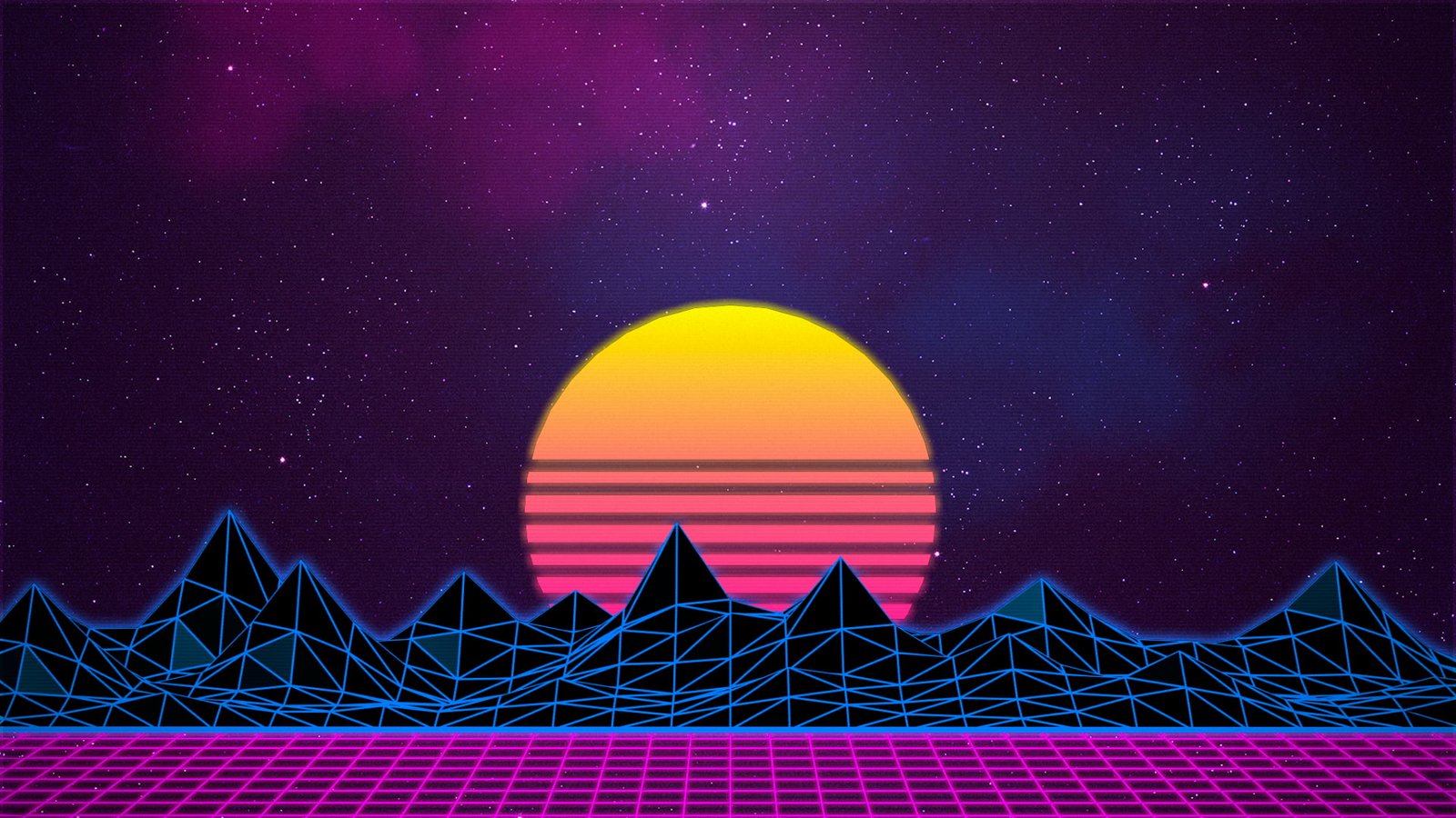 black and yellow mountains illustration New Retro Wave neon