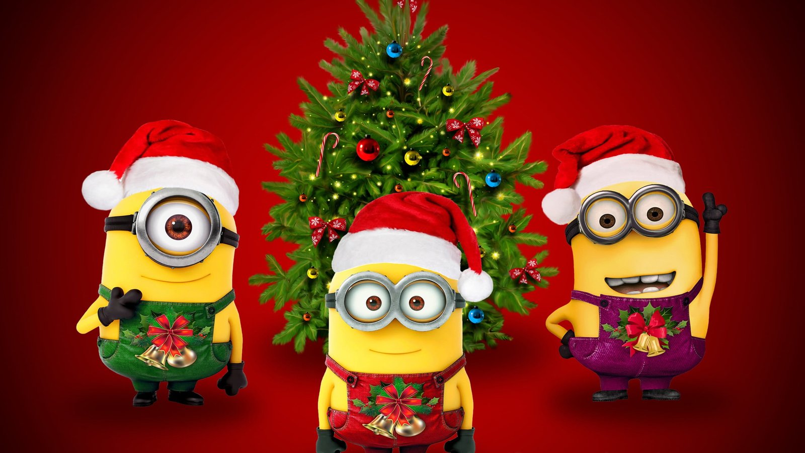 three Minion characters wallpaper Christmas minions holiday 2k
