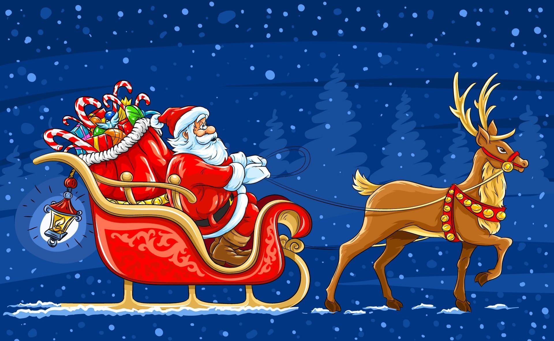 new year christmas santa claus sleigh reindeer gifts postcard