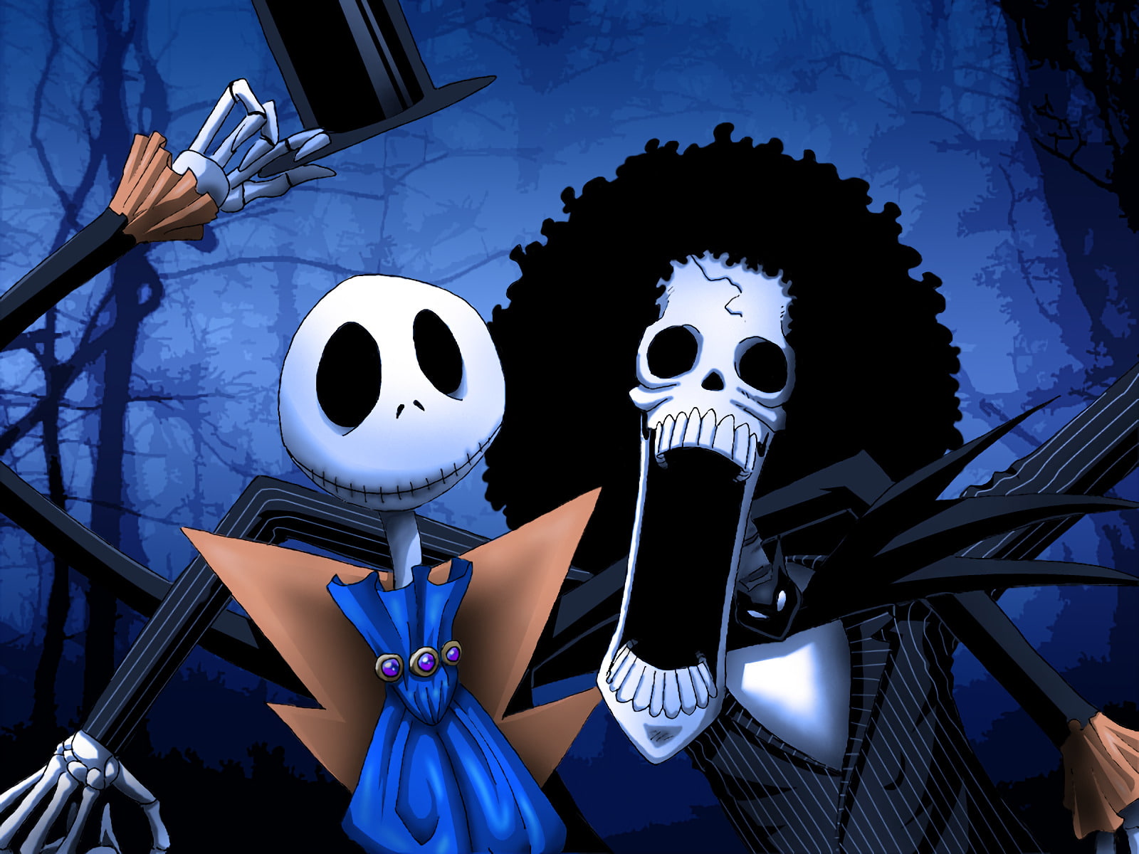 Anime Crossover Brook One Piece Jack Skellington The Nightmare Before Christmas
