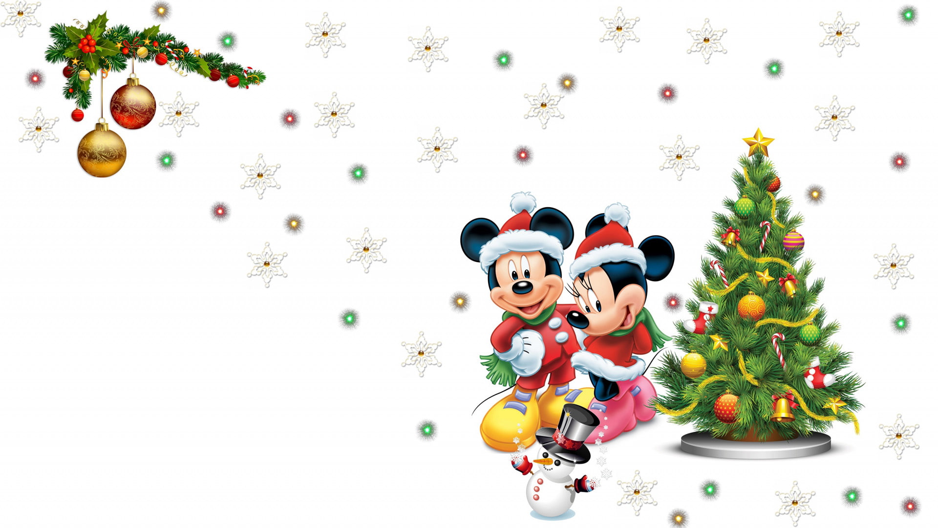 mickey mouse snowflake minnie pretty lights snowman christmas tree