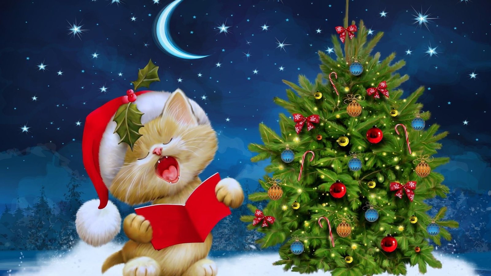 night stars moon santa claus cute christmas day xmas