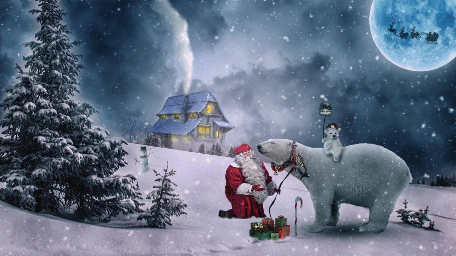 snow winter christmas freezing sky polar bear tree