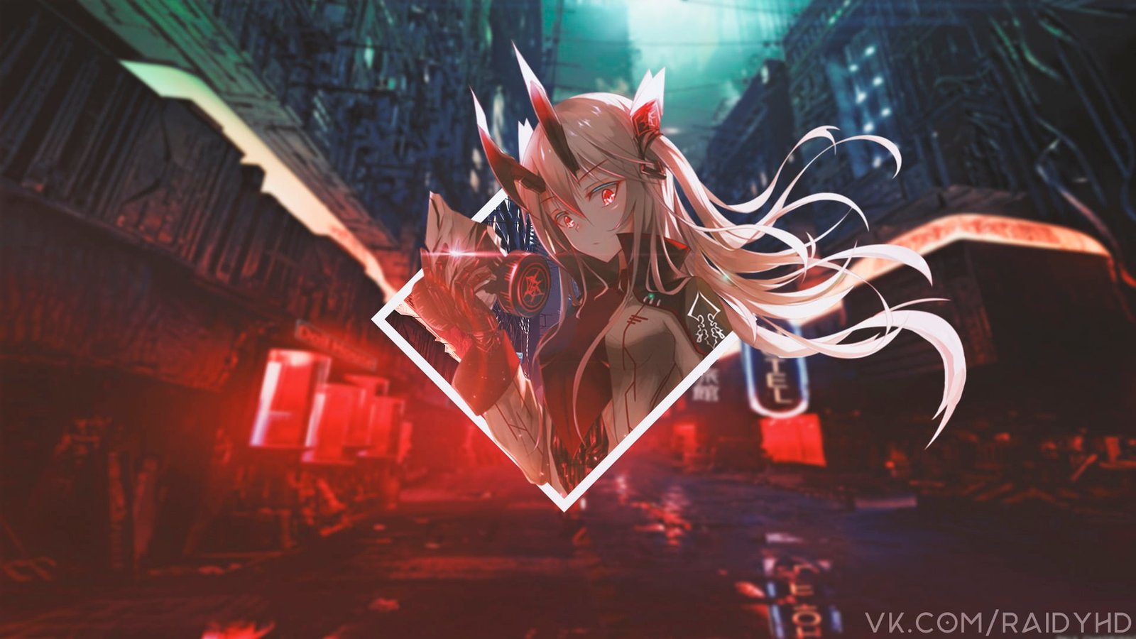 anime girls picture in neon red creativity