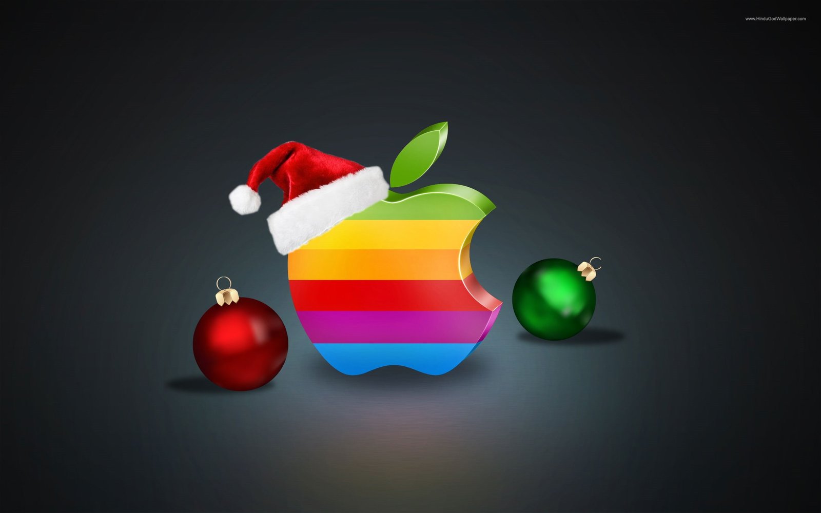 Rainbow colors Apple logo Christmas balls and hat 2k
