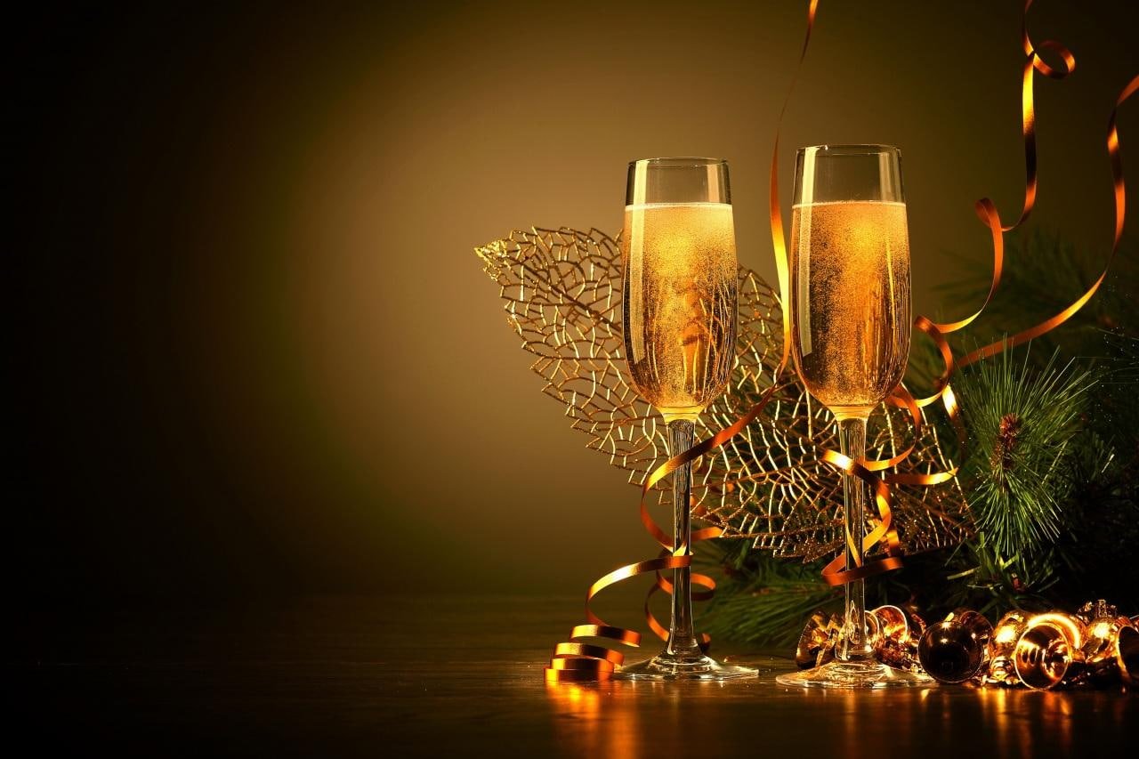 New Year Christmas Champagne Stemware Ribbon