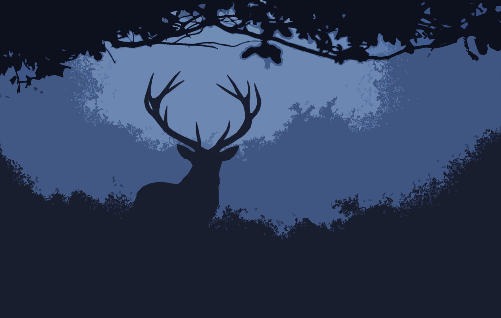silhouette of deer illustration male on grass painting 2k