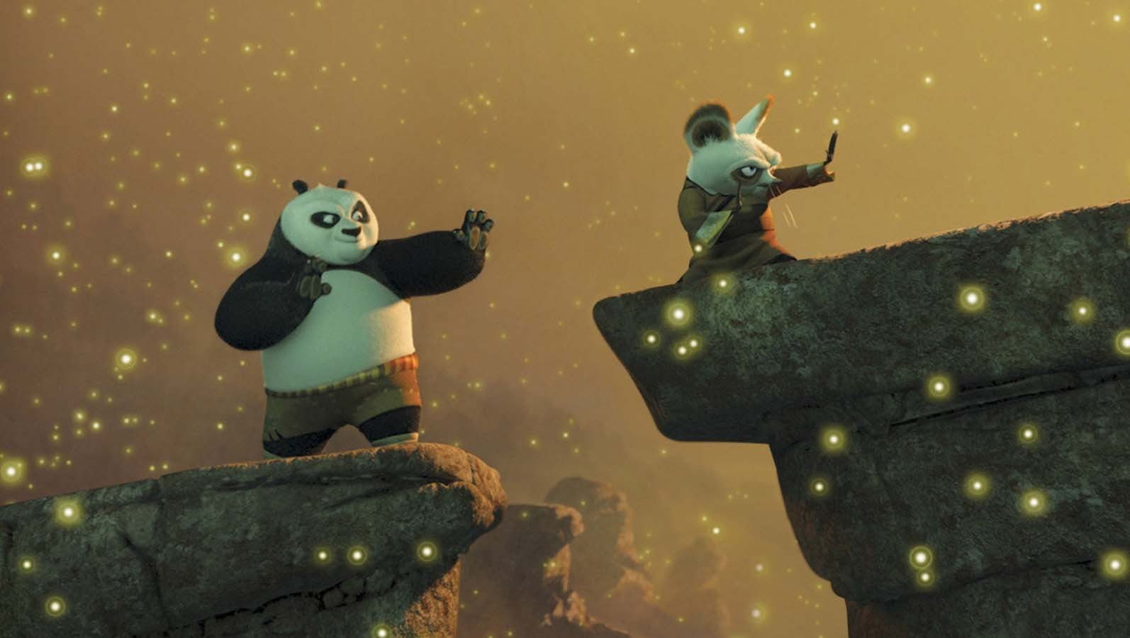 two black and white ceramic figurines Kung Fu Panda representation