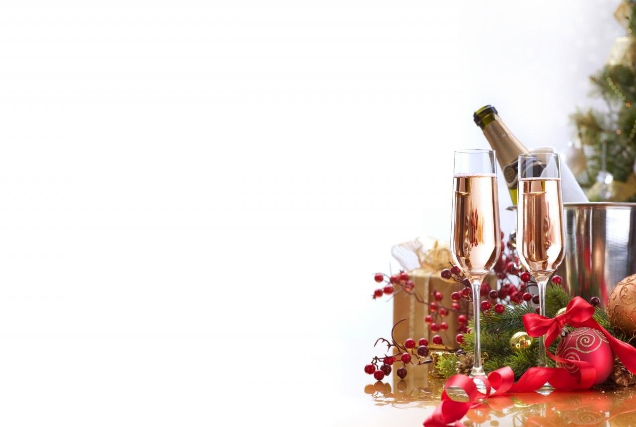 Champagne Stemware Ribbon Happy New Year Holidays Christmas