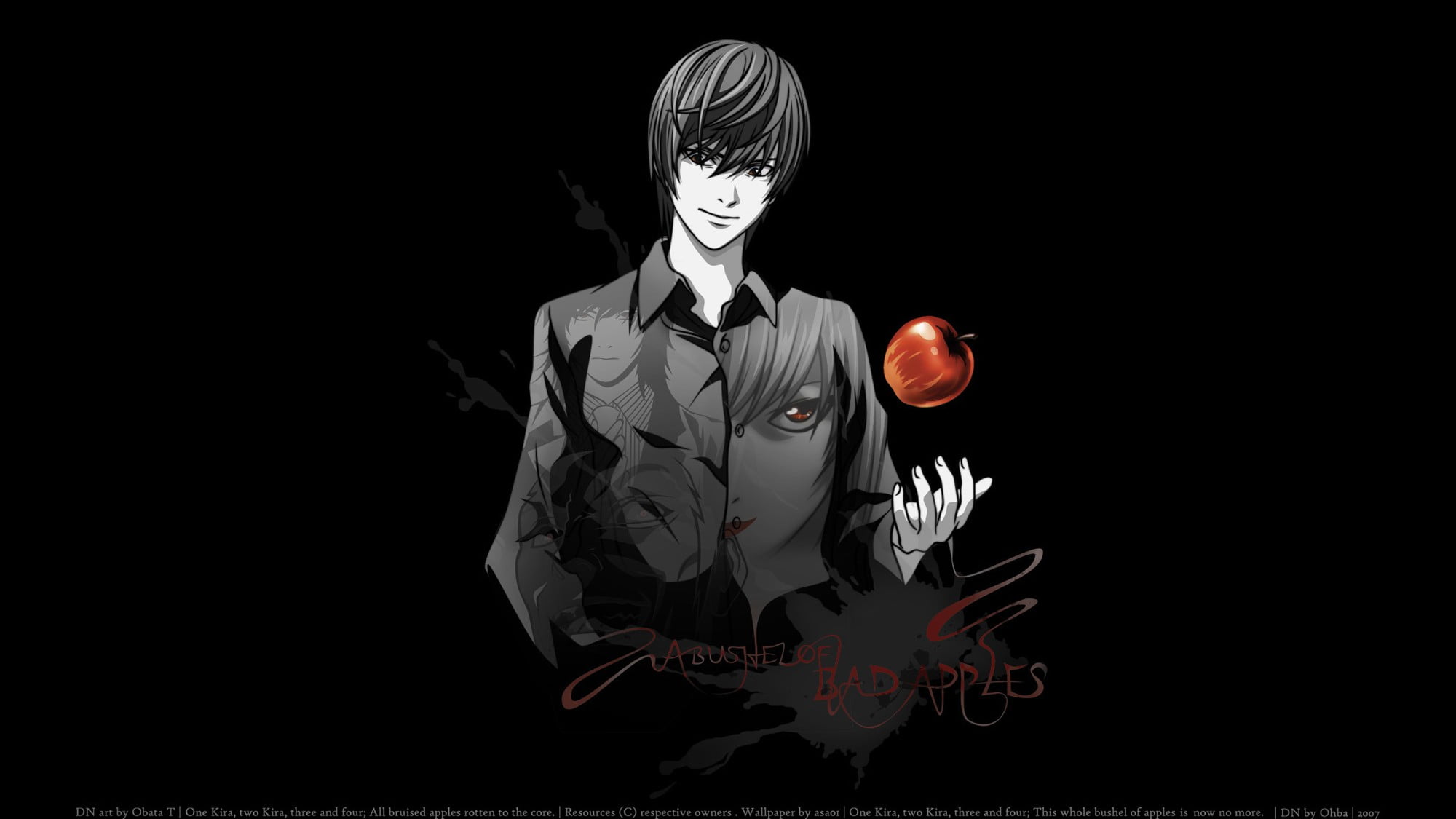 Death Note Light Yagami anime apples representation black background 2k