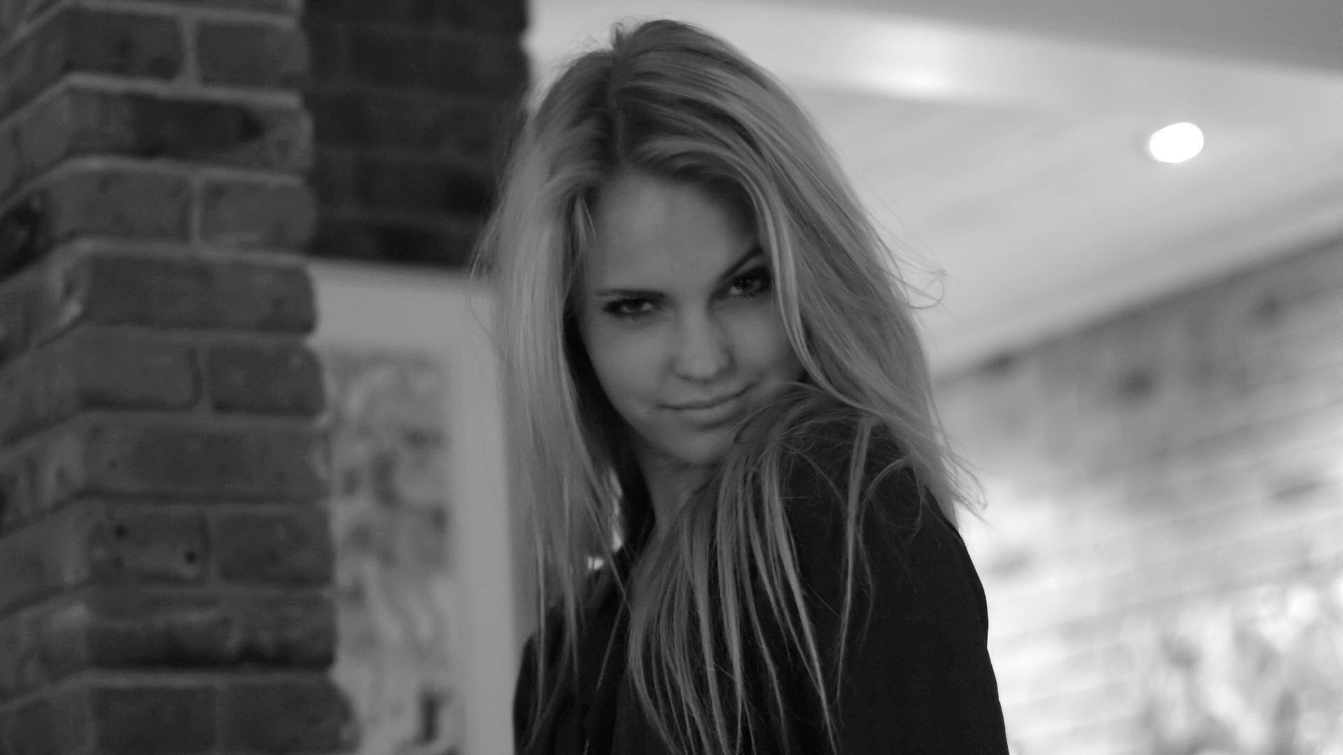 monochrome Emilie Marie Nereng looking at viewer actress