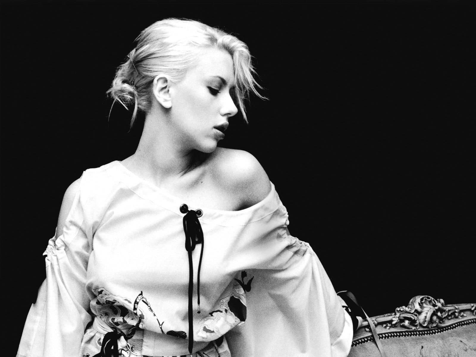 women scarlett johansson actress grayscale Art Black HD