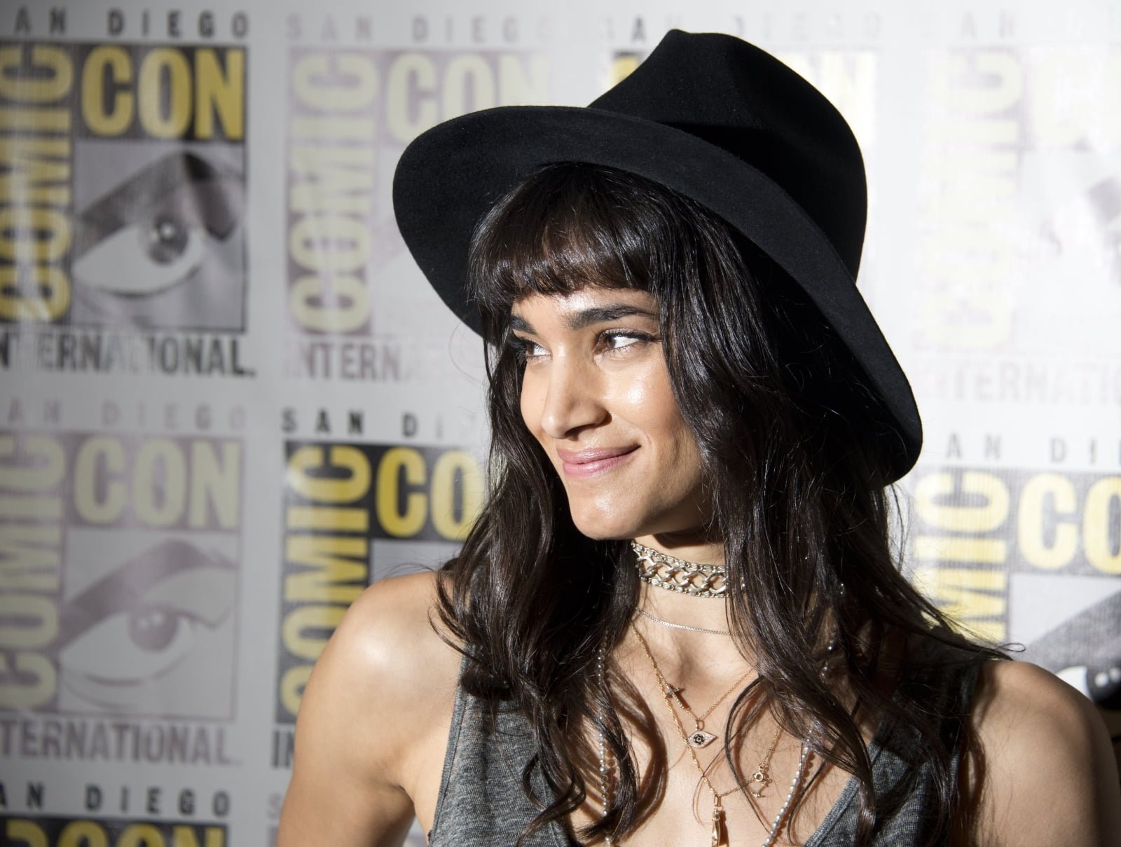 women's black fedora hat sofia boutella actress smile one person