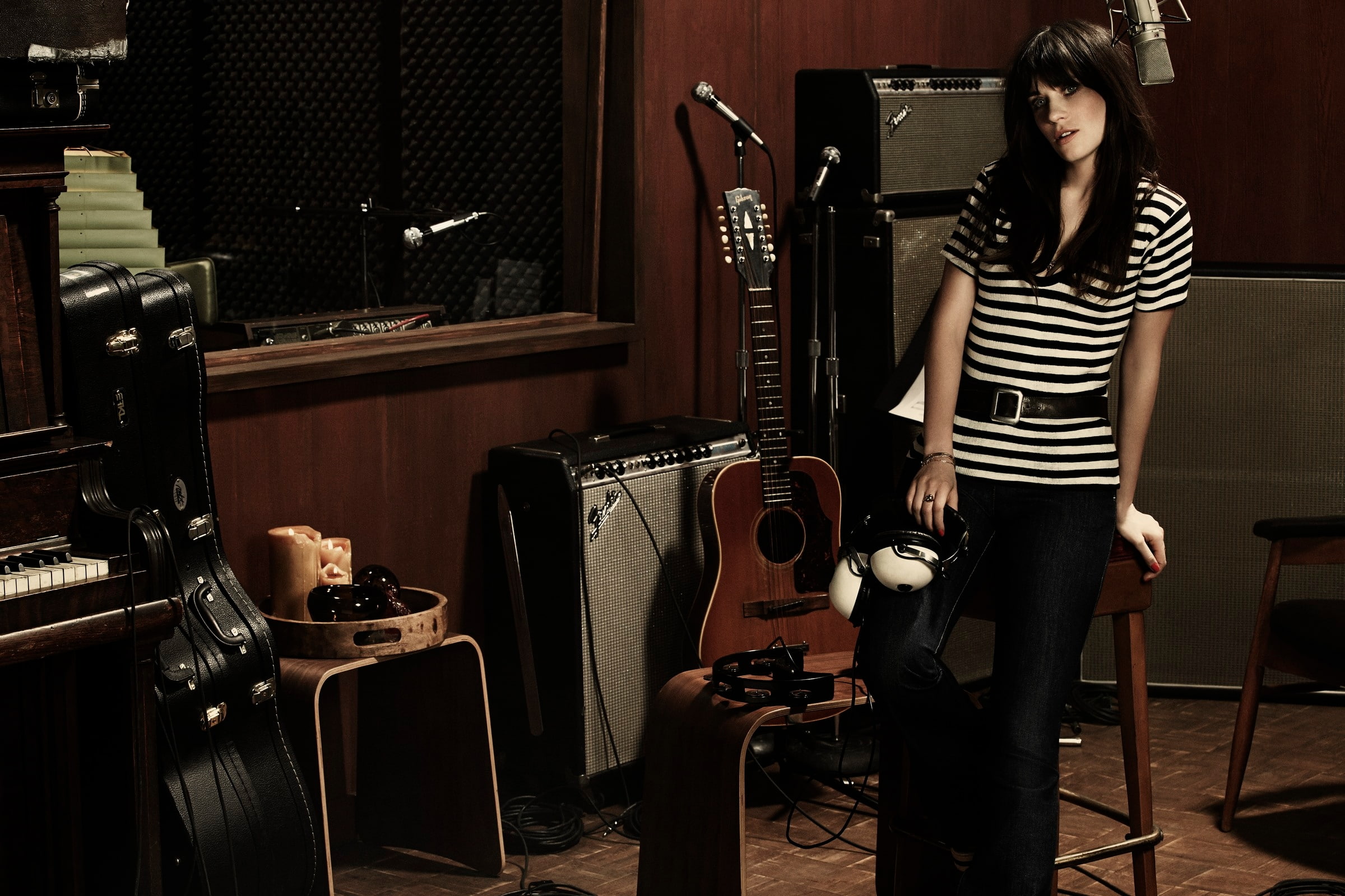 Zooey Deschanel actress singer blue eyes standing one person 2k