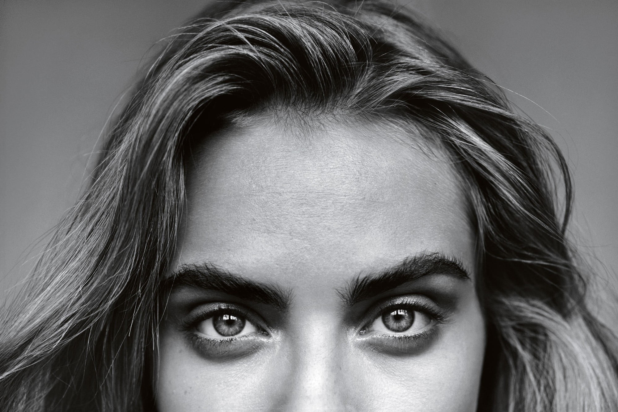 Cara Delevingne monochrome face eyes model actress portrait 2k