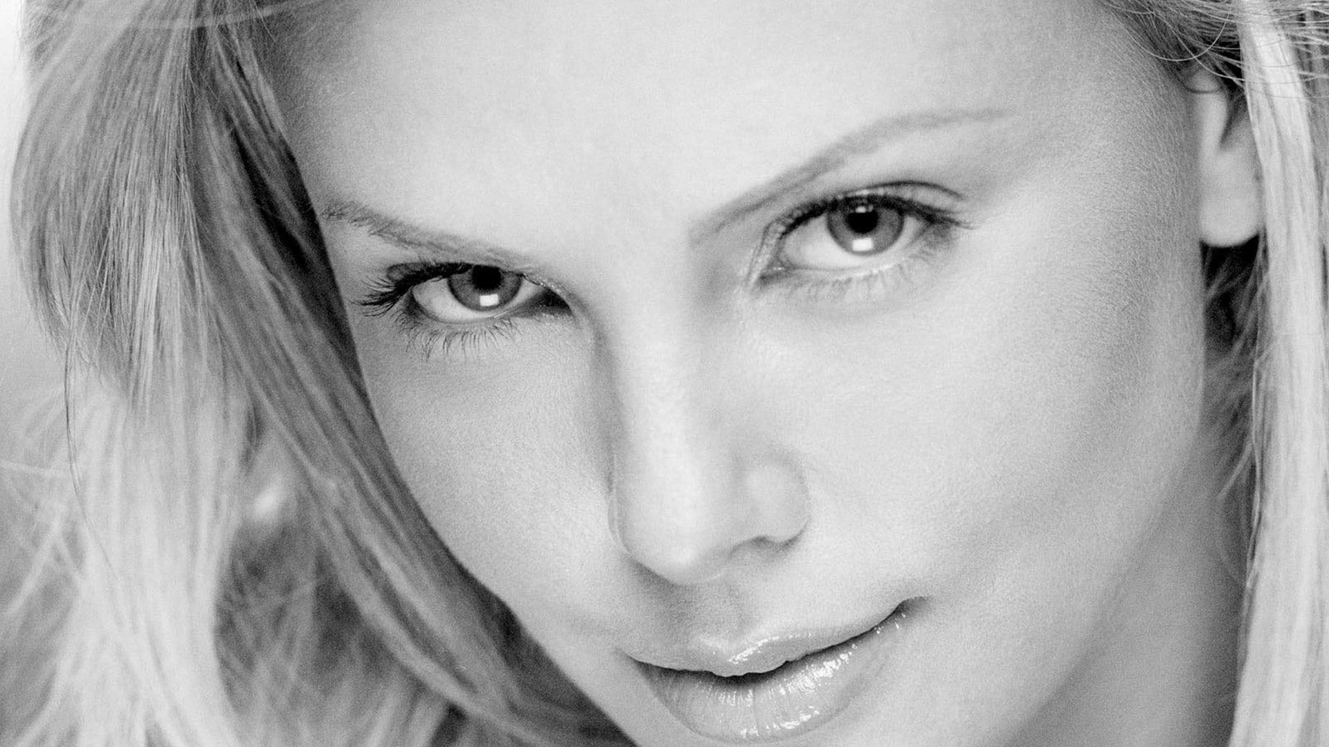 Charlize Theron women monochrome face actress portrait