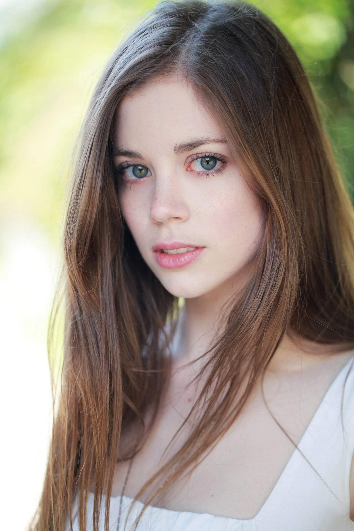 Charlotte Hope women actress blue eyes long hair outdoors