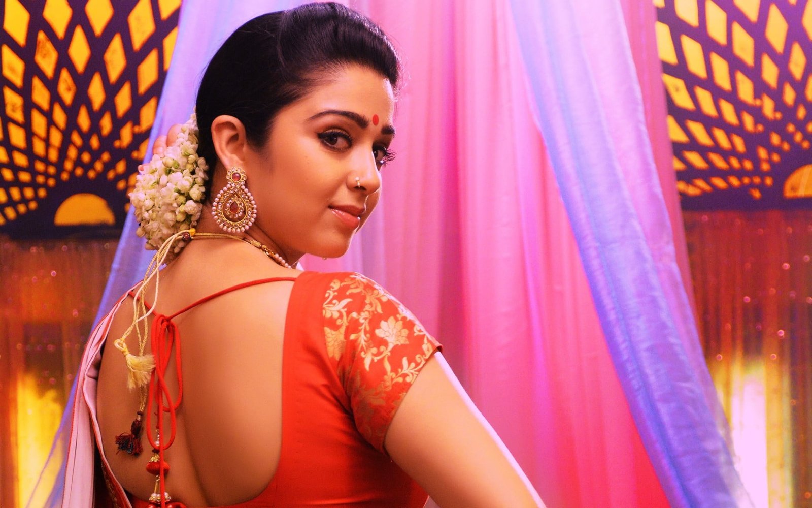 Charmi Jyothi Lakshmi Movie Stills women's red top Bollywood Celebrities